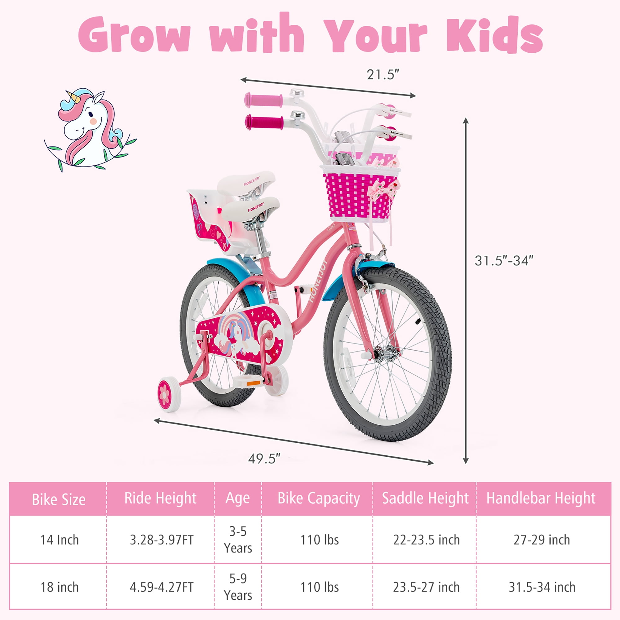 Honeyjoy 18 Inches Kids Bicycle with Training Wheels & Basket for Boys & Girls Age 5-9 Years - Image 9