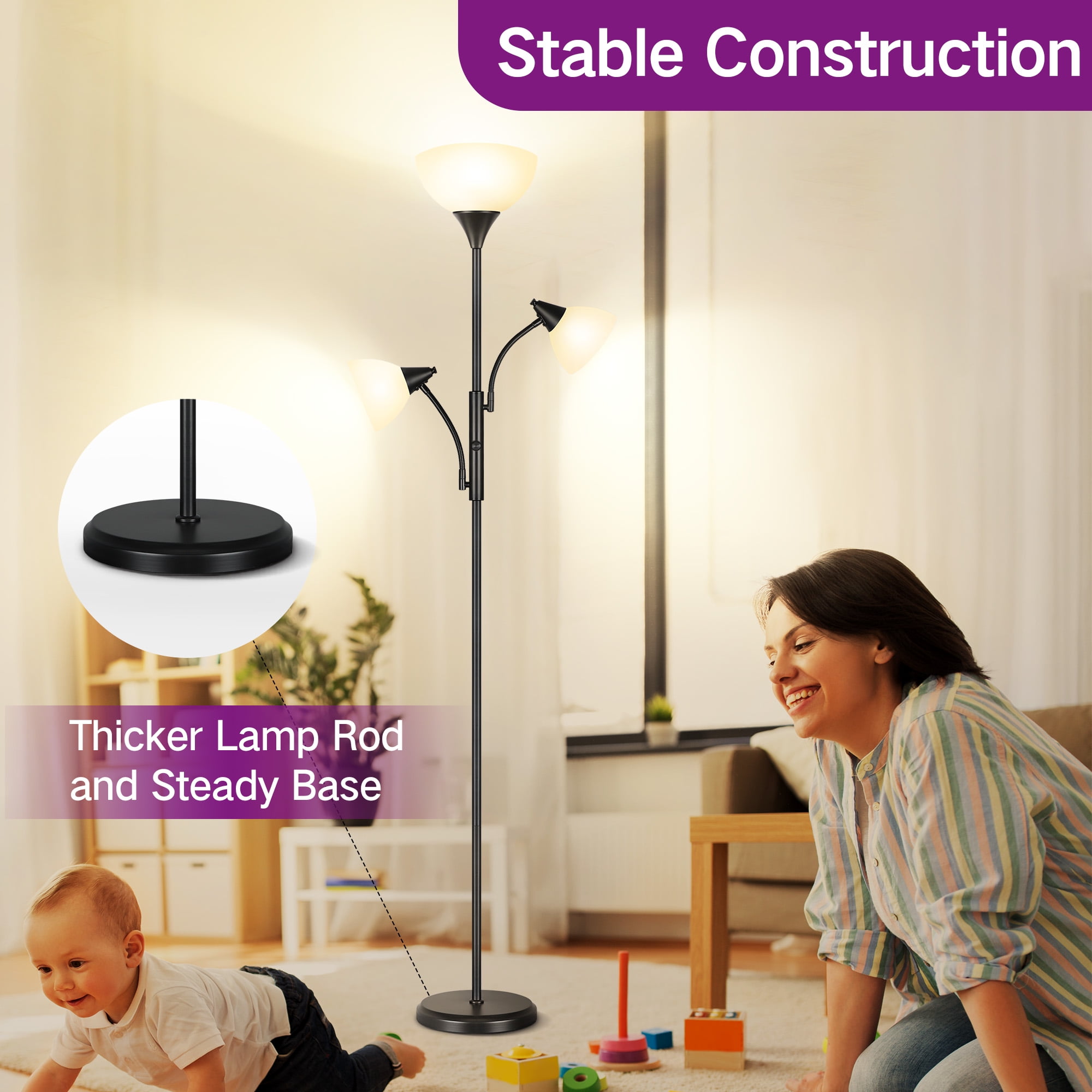 OUTON Torchiere Floor Lamp with Reading Light for Living Room, LED Standing Lampwith Remote Control for Bedroom, Modern Tall Reading Light, Black - Image 7