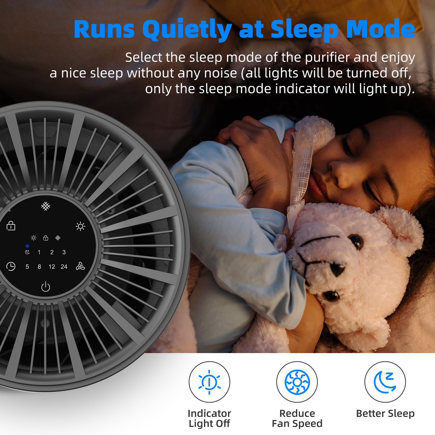 BREEZOME Air Purifier with 4-Stage Particle Filtration, up to 620 Sq. ft, Mis-touch design, Timer, True HEPA Air Purifier for Large Rooms, White - Image 6