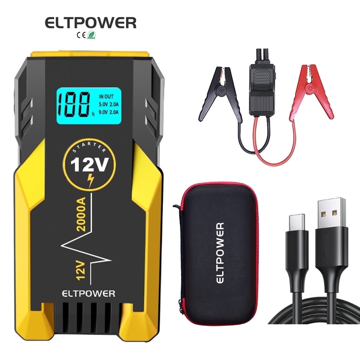 Cheelom 2000A Car Battery Jump Starter, Portable Car Jump Starter with Dual USB Quick Charge and DC Output, 12V Jump Pack with Built-in LED Bright Light, Yellow - Image 11
