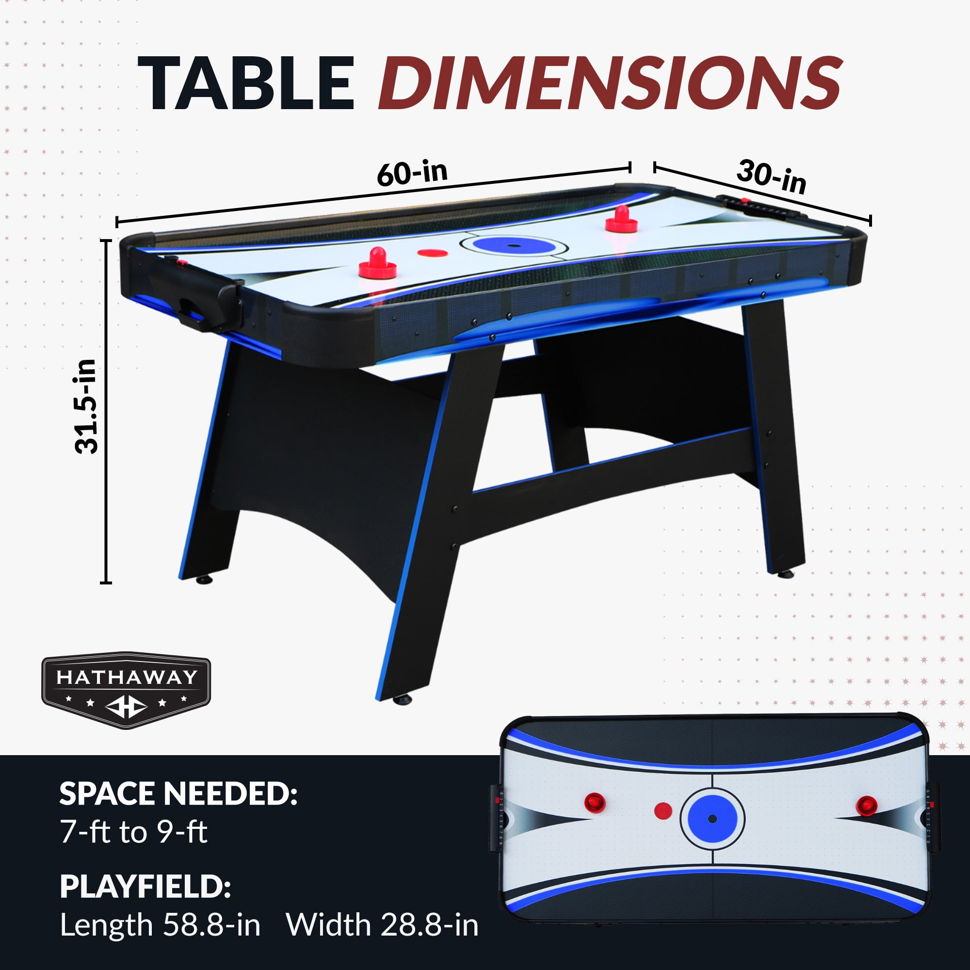 Hathaway Bandit Air Hockey Table, 5-ft, Black/Blue - Image 5