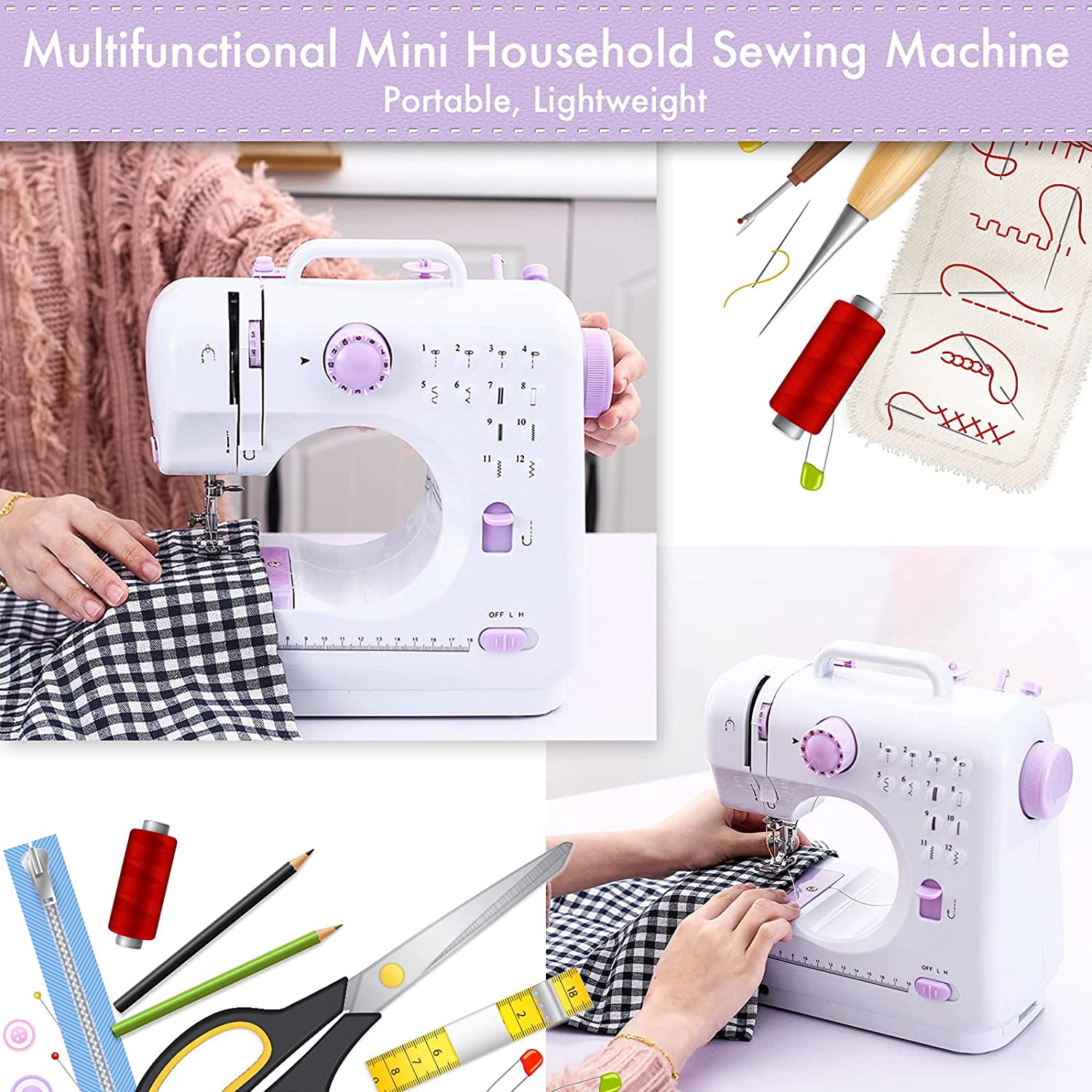 Eatbuy Portable Sewing Machine, Mini Household Sewing Machine for Beginners Multifunctional Electric Crafting Machine 12 Built-in Stitches with 97PCS Sewing Kit - Image 9