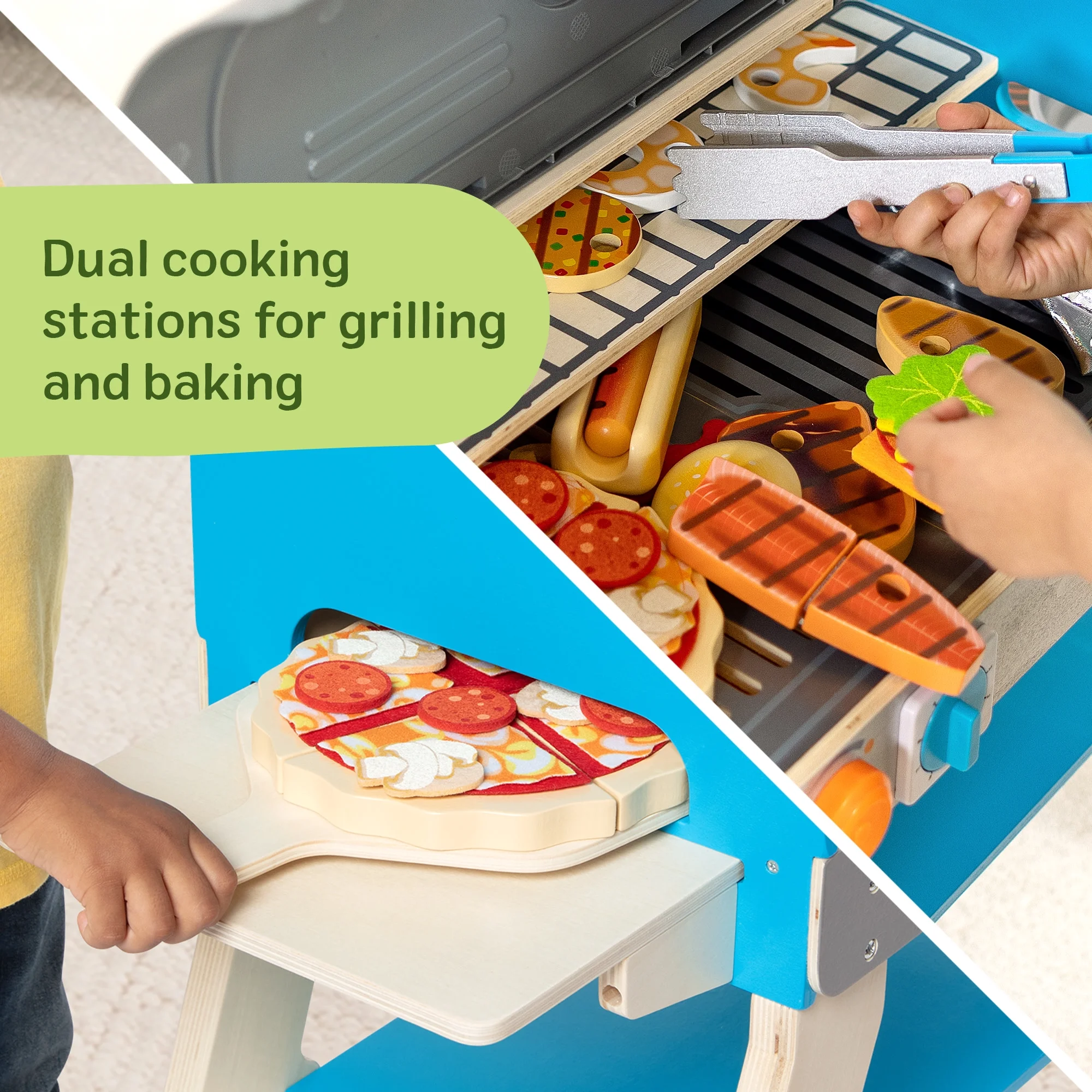 Melissa & Doug Wooden Deluxe Barbecue Grill, Smoker and Pizza Oven Play Food Toy for Pretend Play Cooking for Kids - FSC Certified - Image 9