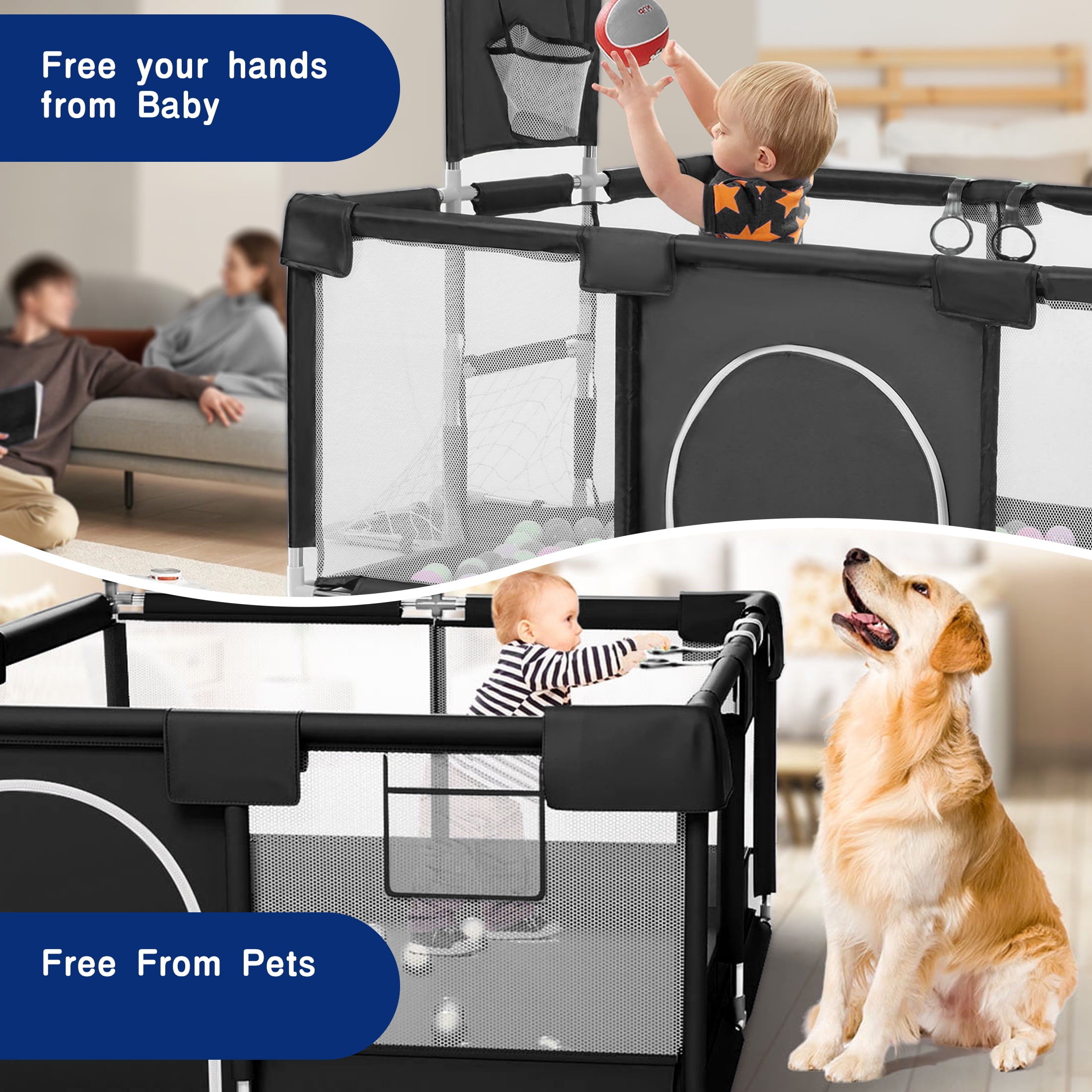 HioHa Large Baby Playpen, Big Playard with Basketball Hoop, Portable Play Yard Baby Fences with Storage Bag for Infant Toddler - Image 5