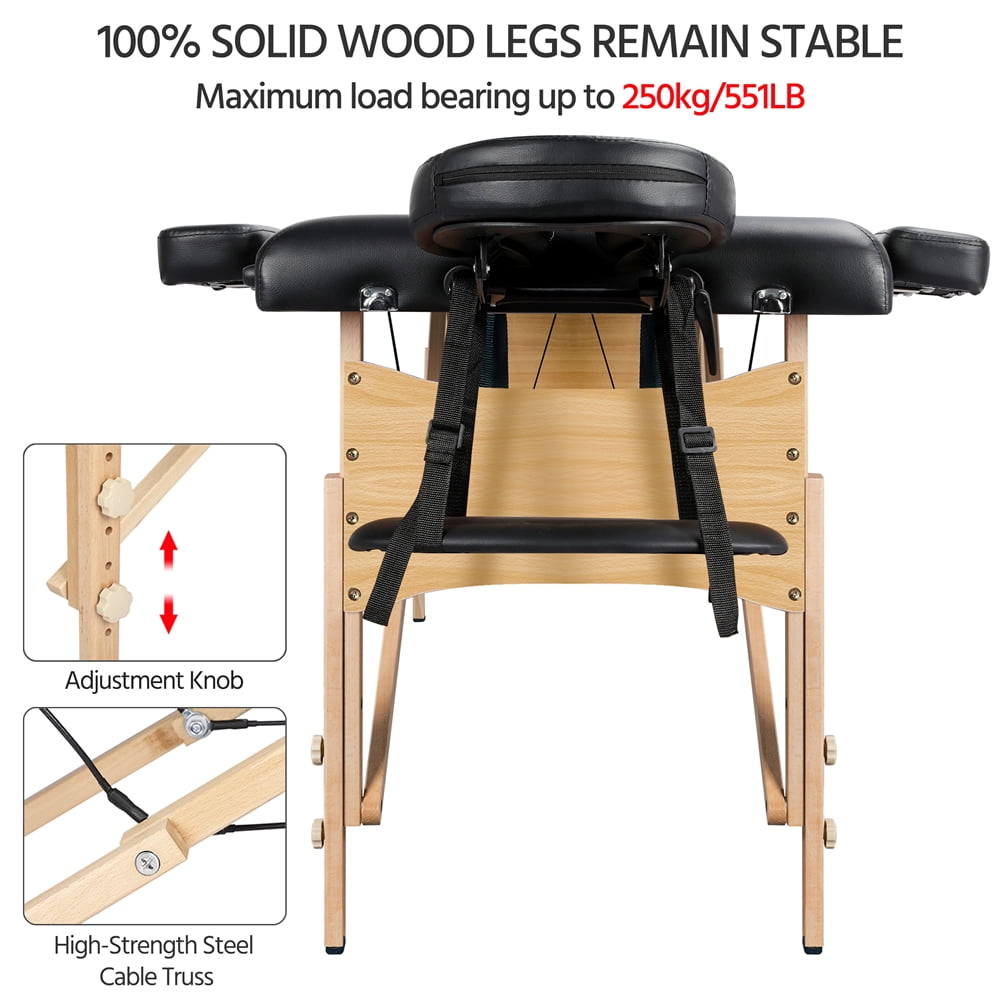 Alden Design 2-Fold Portable Massage Table with Carry Case Bag for Spa Treatments, Black - Image 6