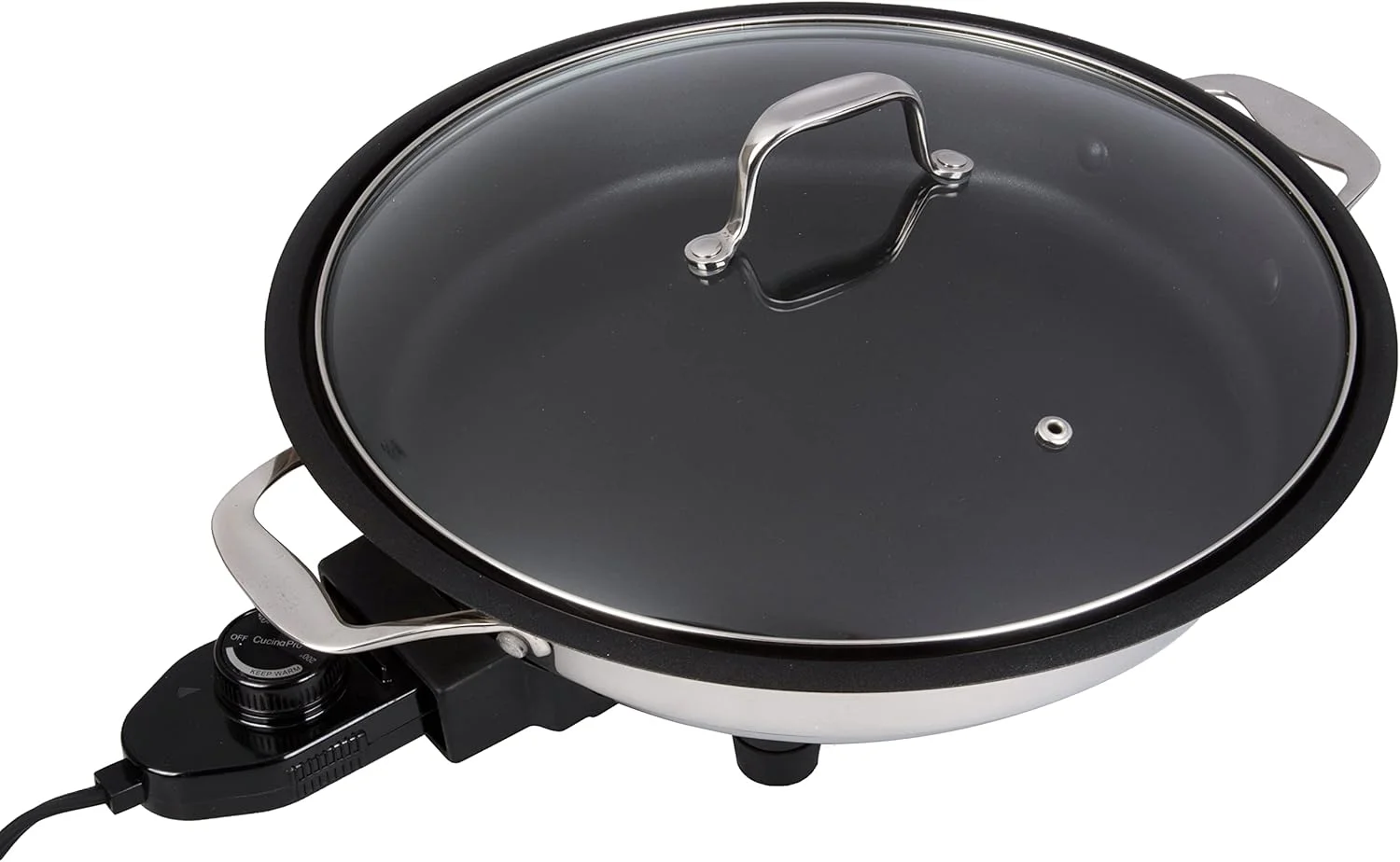 Electric Skillet By Cucinapro - 18/10 Stainless Steel, Frying Pan with Non Stick Interior, with Glass Lid, 12" Round, Temperature Control Probe for Adjustable Heat Settings - Image 4