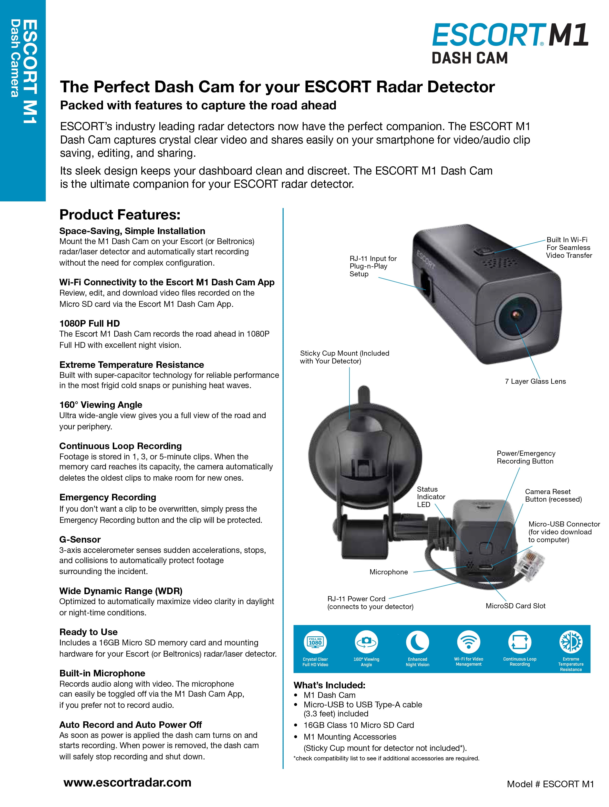 ESCORT M1 DASH CAM - Companion Dash Cam to your Escort Radar Detector. Video/audio Clip Saving, Editing & Sharing - Image 8