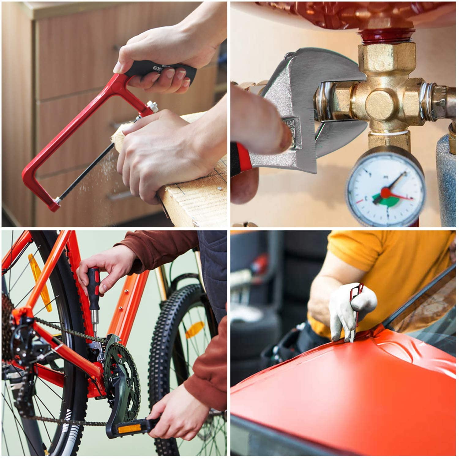 EXCITED WORK 198 Pcs Hand Tool Set, Mechanic Tools Kit with Plastic Storage Case Wrench Screwdriver Saw for Home Maintenance & Automotive Repair - Image 5