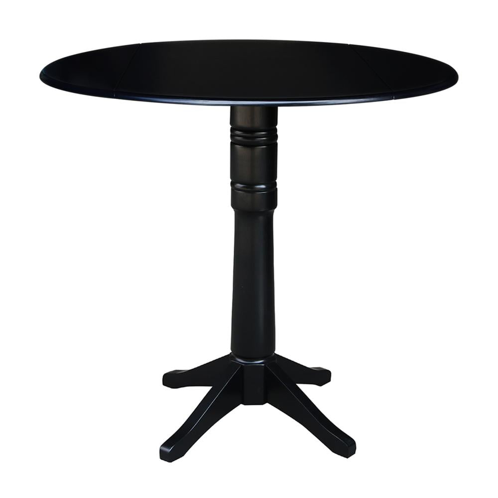 42" Round Solid Wood Black Dual Drop Leaf Pedestal Table by International Concepts - Image 4