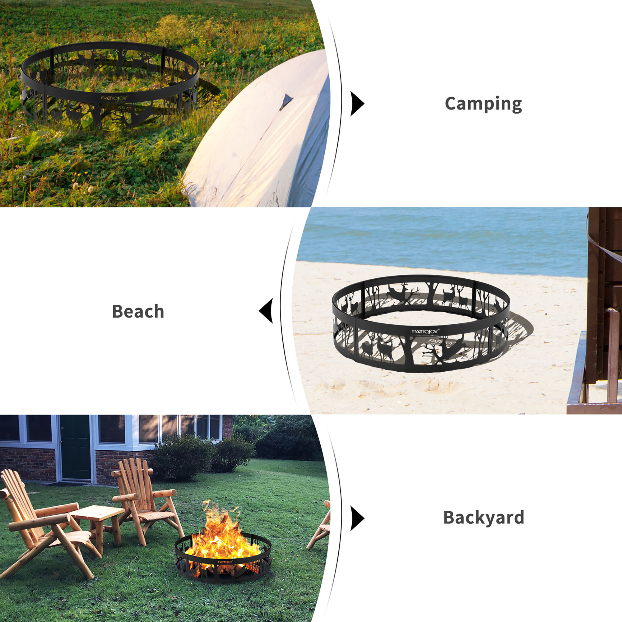 Costway 36'' Metal Fire Pit Ring Deer w/Extra Poker Bonfire Liner for Campfire - Image 9