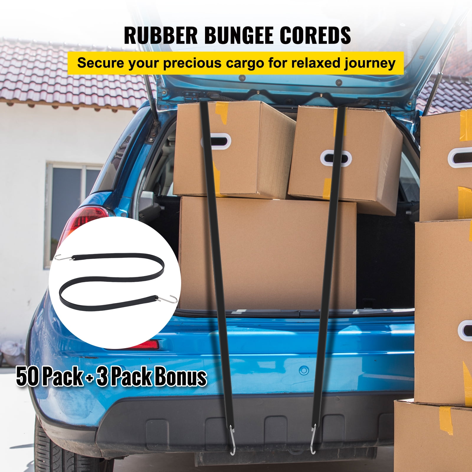 VEVOR Rubber Bungee Cords, 53 Pack 31" Long, Weatherproof EPDM Rubber Tie Down Straps with Crimped S Hooks, Heavy Duty Outdoor Tarp Straps for Securing Flatbed Trailers, Canvases, Cargo, and More - Image 4