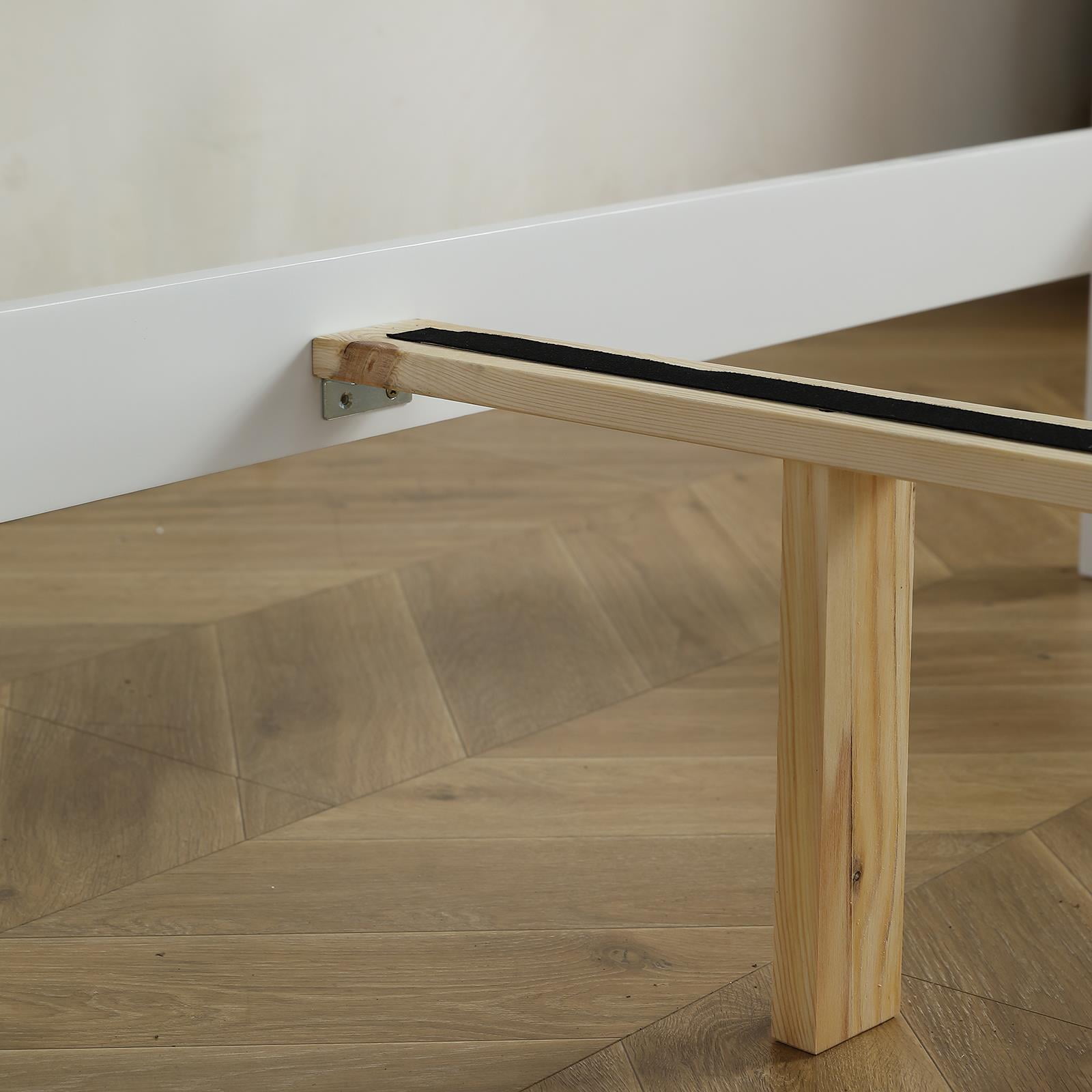 Zimtown Queen Bed Frame,Solid Pine Wood Twin Platform Bed Frame, Bedroom Queen Bed with Headboard for Adults, White - Image 4