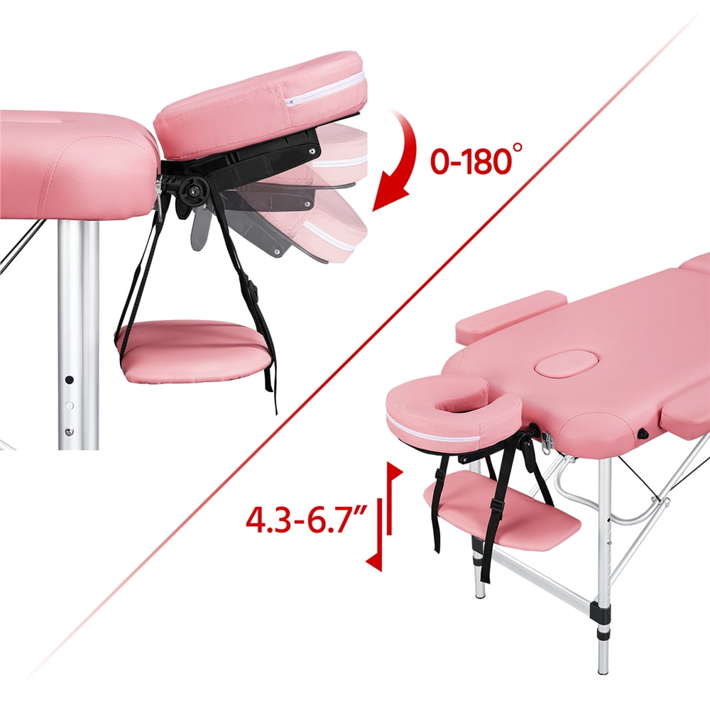 Renwick 3 Section Aluminum Massage Table with Removable Headrest Armrest, 84" x 31.5", Pink - Image 5
