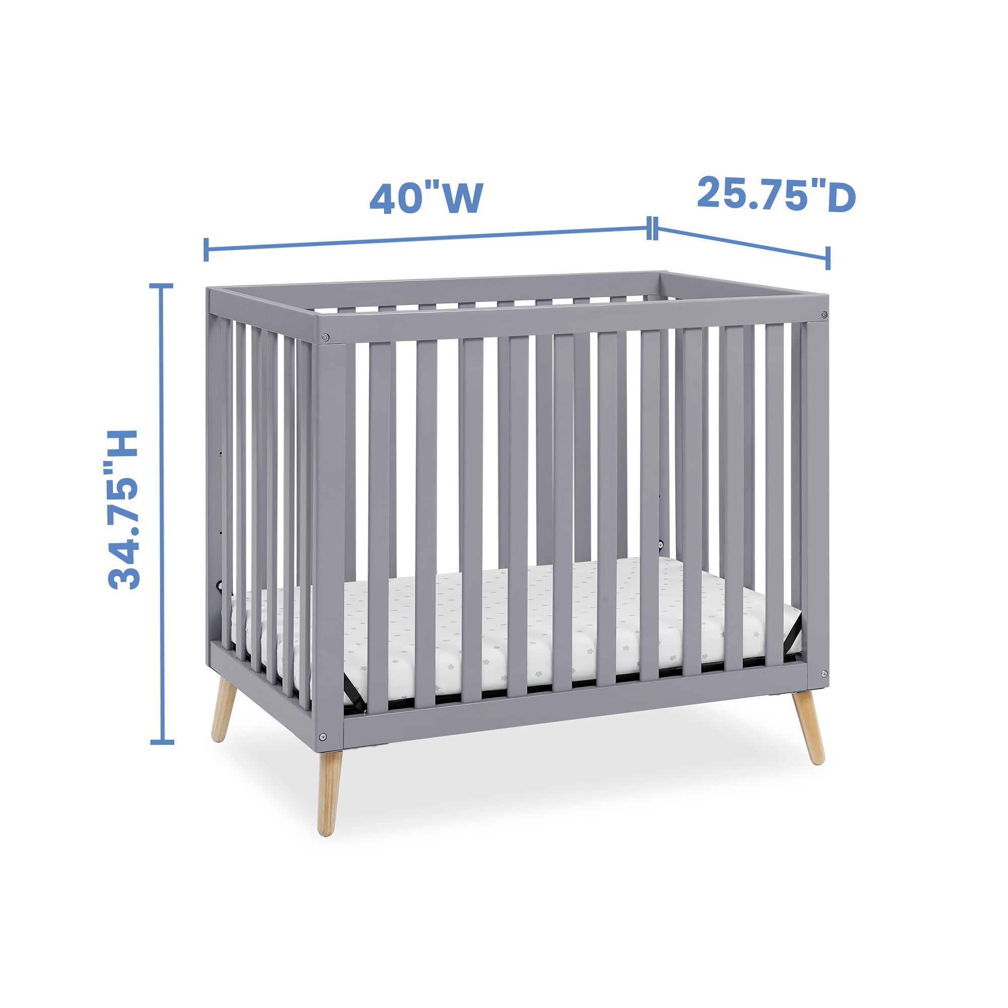 Delta Children Essex Convertible Mini Baby Crib with 2.75-Inch Mattress, Grey w/Natural - Image 3