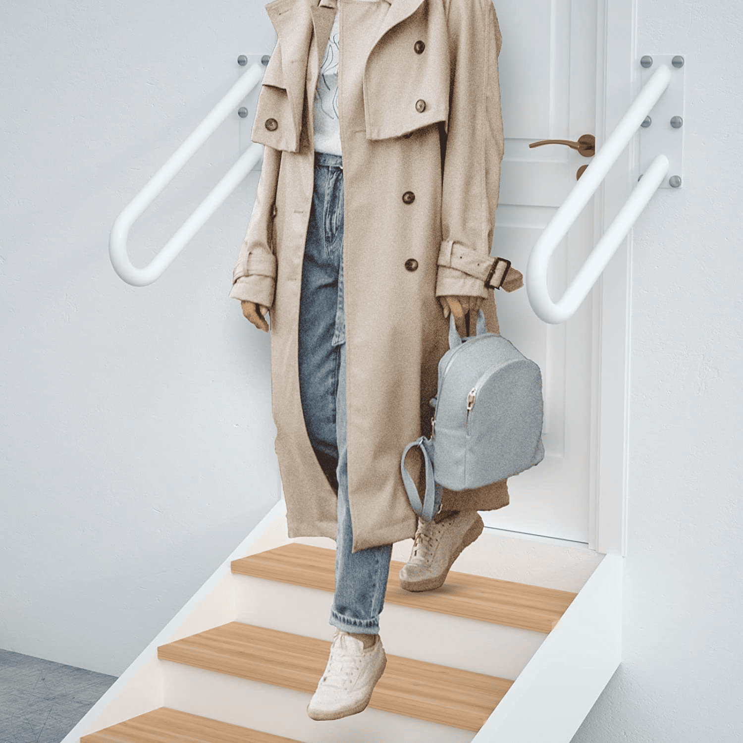 20 inch Stainless Steel Handrail for 1-3 Steps- 1.25" Tube, ZUEXT U Shaped Oil Rubbed White Safety Grab Bar for Stairs, Wall Mounted Hand Railing for Outdoor Garage Entry Interior Exterior Stairway - Image 3