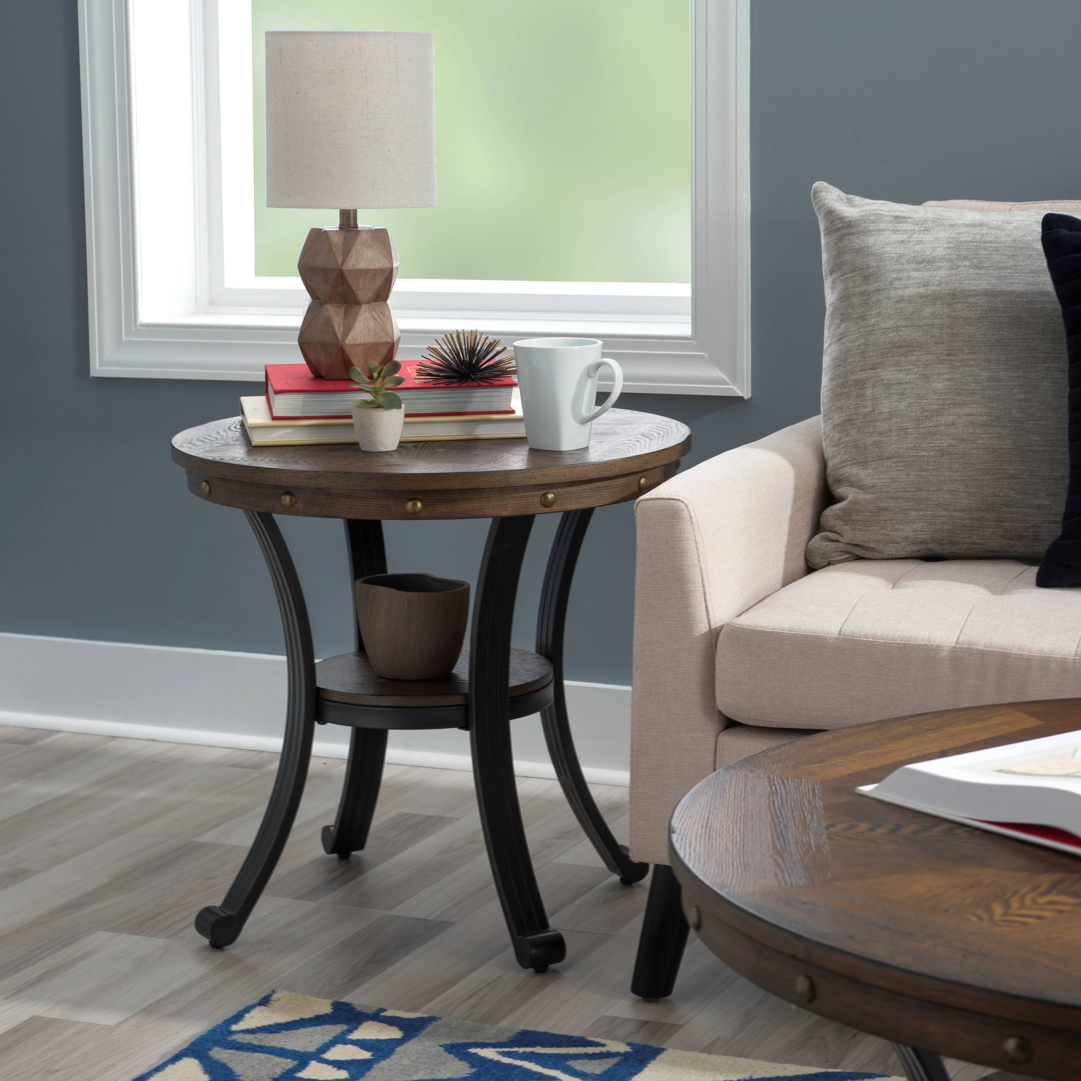 Powell Holloway Round Indoor End Table with Shelf, 23" Tall, Rustic Umber - Image 3