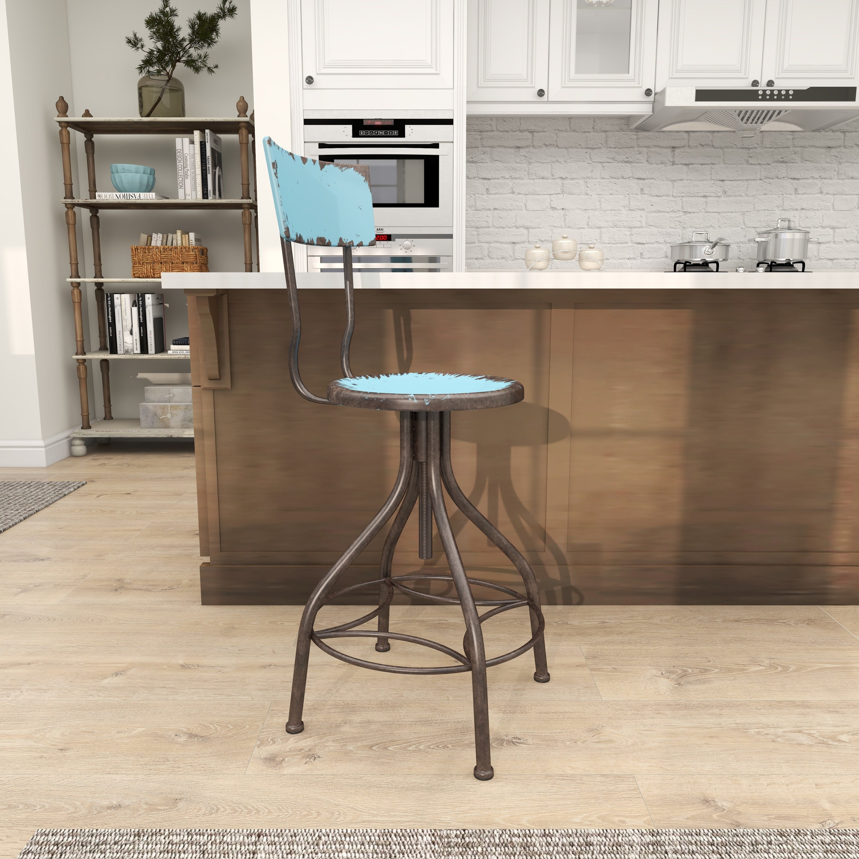 DecMode Metal Bar Stool with Backrest, Teal - Image 7