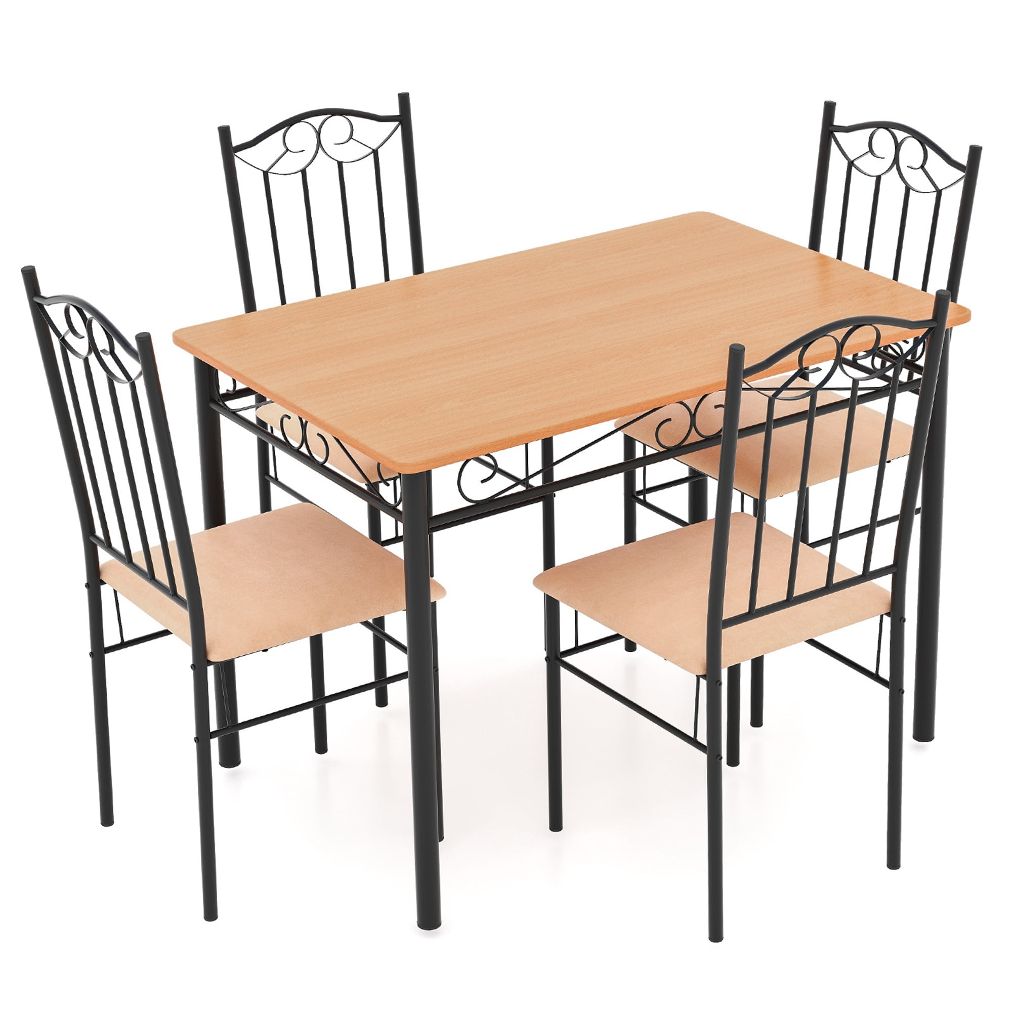 Costway 5 PCS Dining Set Wood Metal 30" Table & 4 Chairs Upholstered Kitchen Breakfast Furniture - Image 6