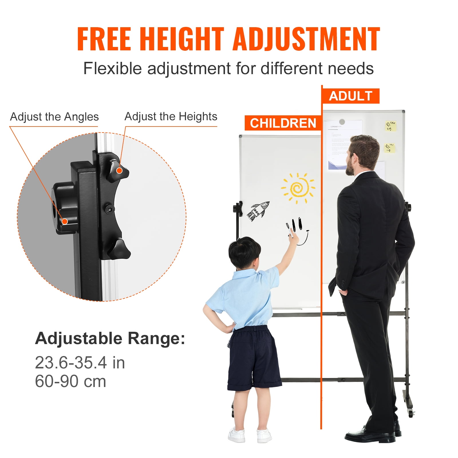 KFFKFF 24 x 48 inch Rolling Magnetic Whiteboard Double-sided Mobile Whiteboard - Image 6