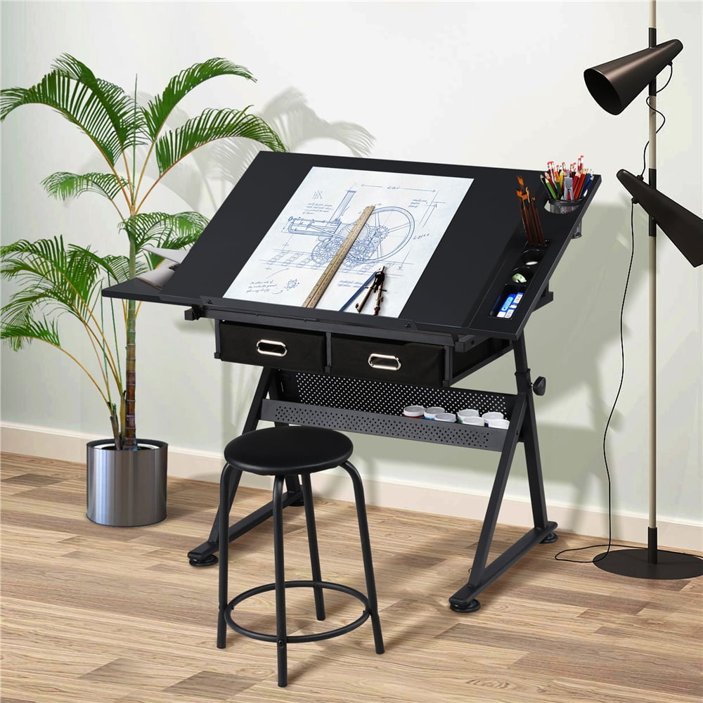 Renwick Adjustable Drafting Table with Stool, Black - Image 2