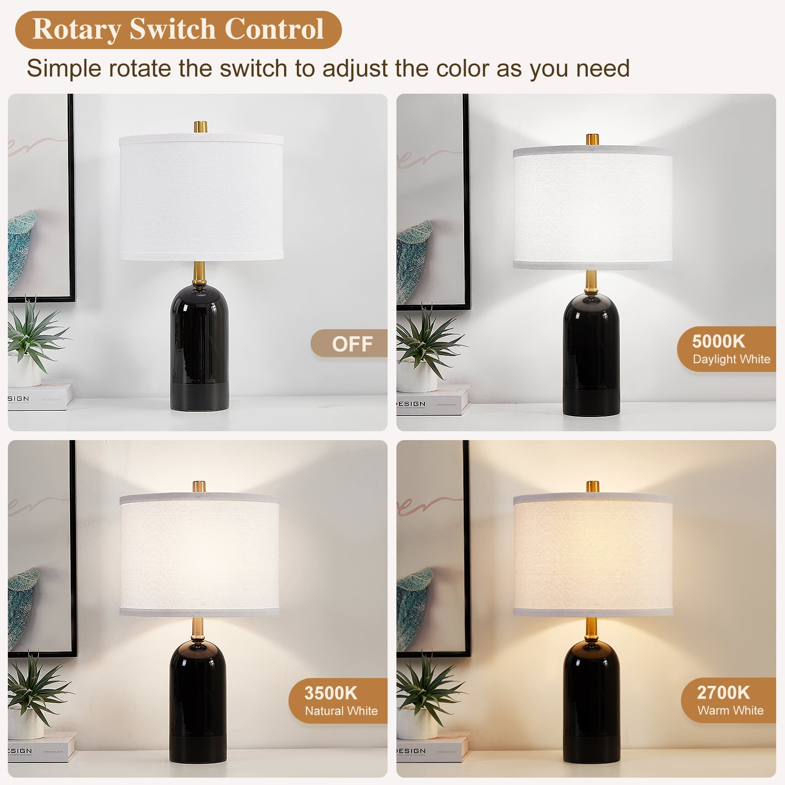 NATYSWAN Modern Ceramic Table lamp Set of 2, 3 Color Temperature Bedside lamp 21.5" Tall Nightstand Lamp End Table Lamps for Living Room Bedroom (Bulbs Included) - Image 6