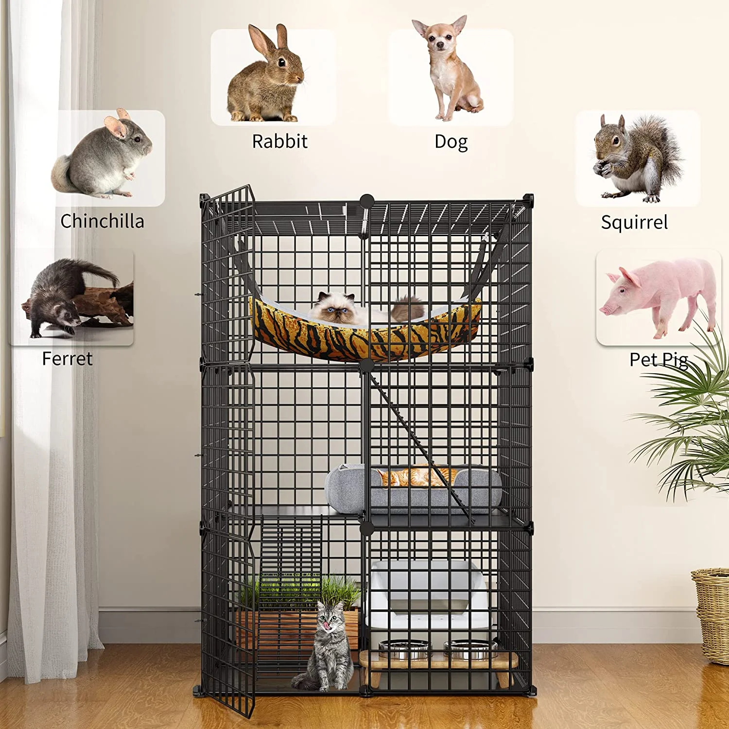 Dextrus 3-Tiers Cat Cage,Cat Enclosures Metal Cat Kennels Pet Crate with Extra Large Hammock for 1-2 Cats - Image 3