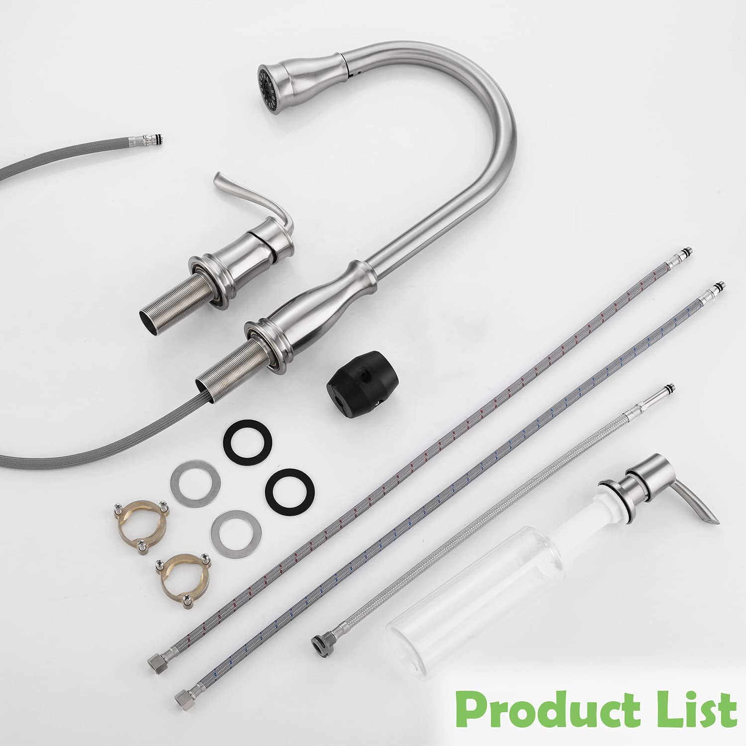 APPASO 3 Hole Kitchen Faucet with Pull Down Sprayer Stainless Steel Brushed Nickel 218BN - Image 6