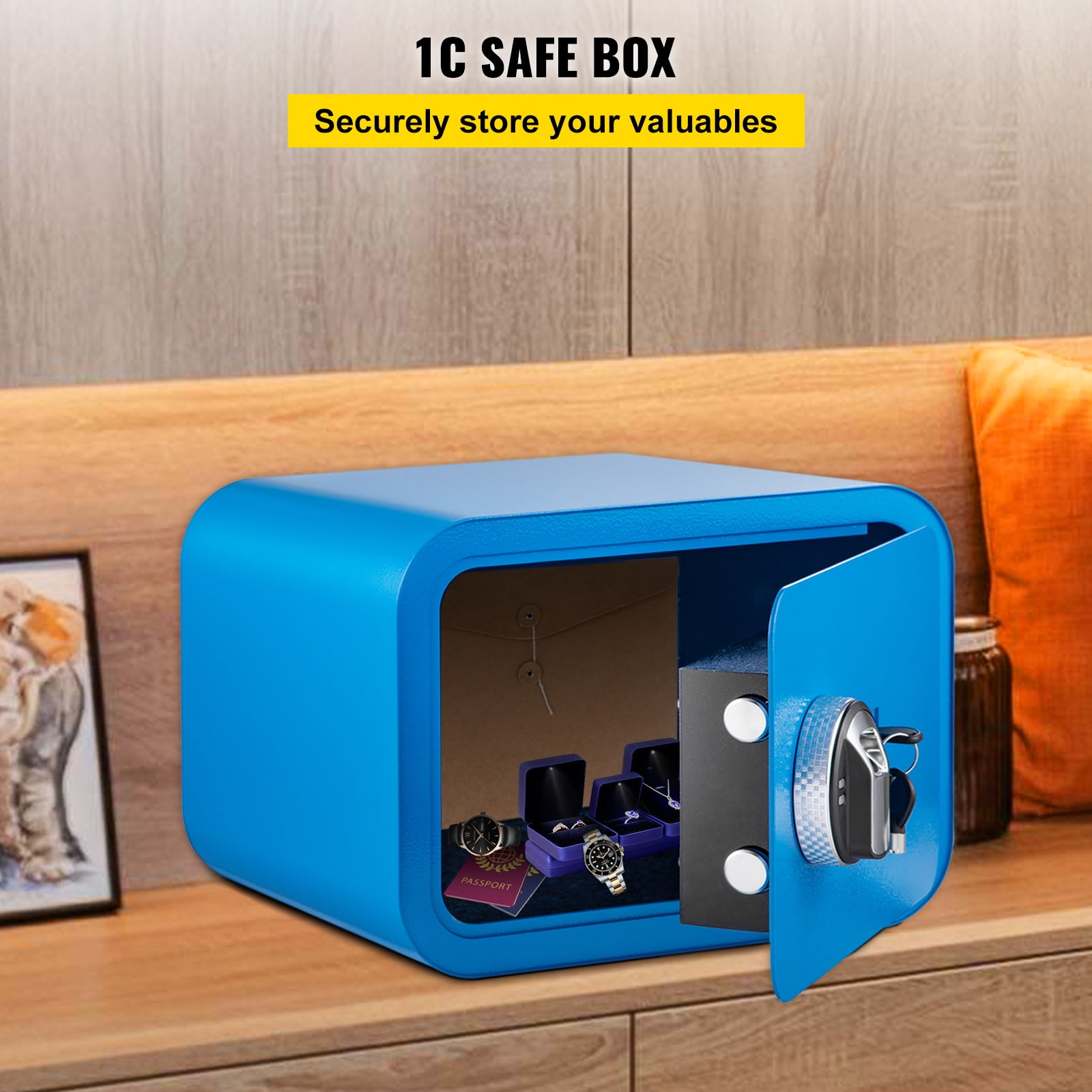 VEVORbrand Security Safe Box 1 CU.FT Money Safe with Fingerprint Lock and Key Lock, Alloy Steel Home Safes with 2 Keys, Wall-Mounted Security Safe for Cash, Jewelry, Passports, Documents, Blue - Image 8