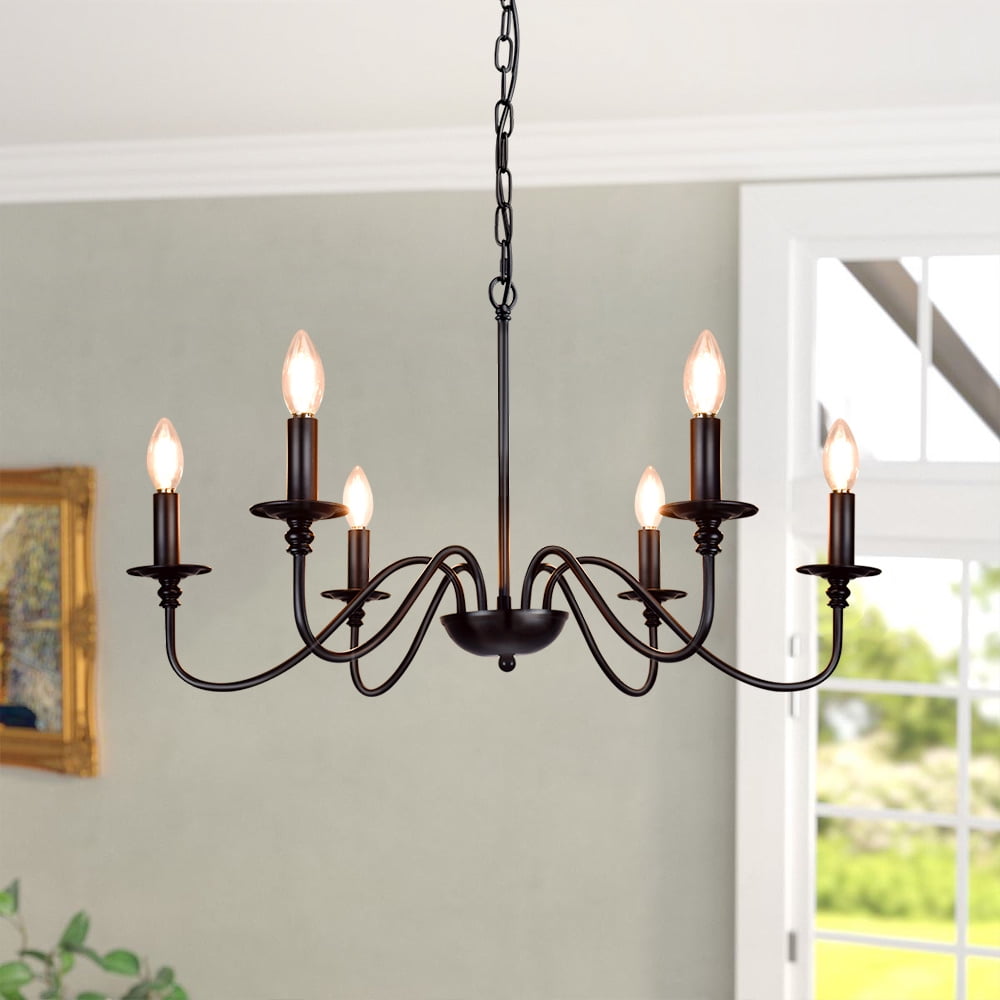 DingLiLighting 6 Light Farmhouse Chandelier Candle Stick Chandeliers Modern Black Pendant Light for Kitchen Island Industrial Iron Chandelier for Living Room Foyer Dining - Image 2