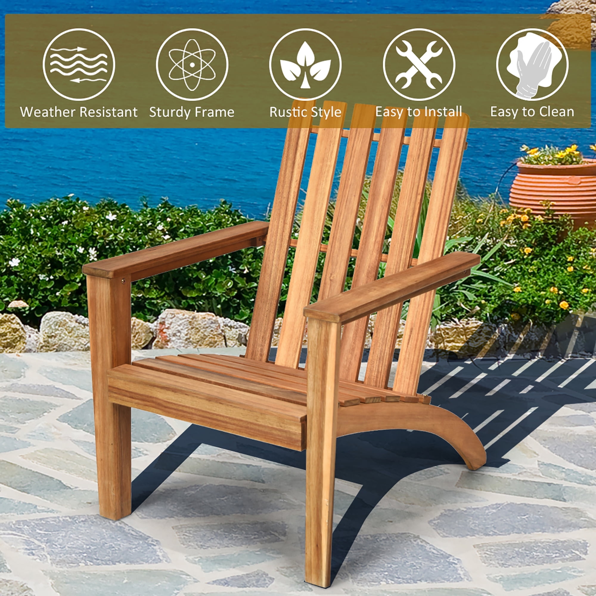 Costway Patio Acacia Wood Adirondack Chair Lounge Armchair sturdy Outdoor Garden Yard - Image 10