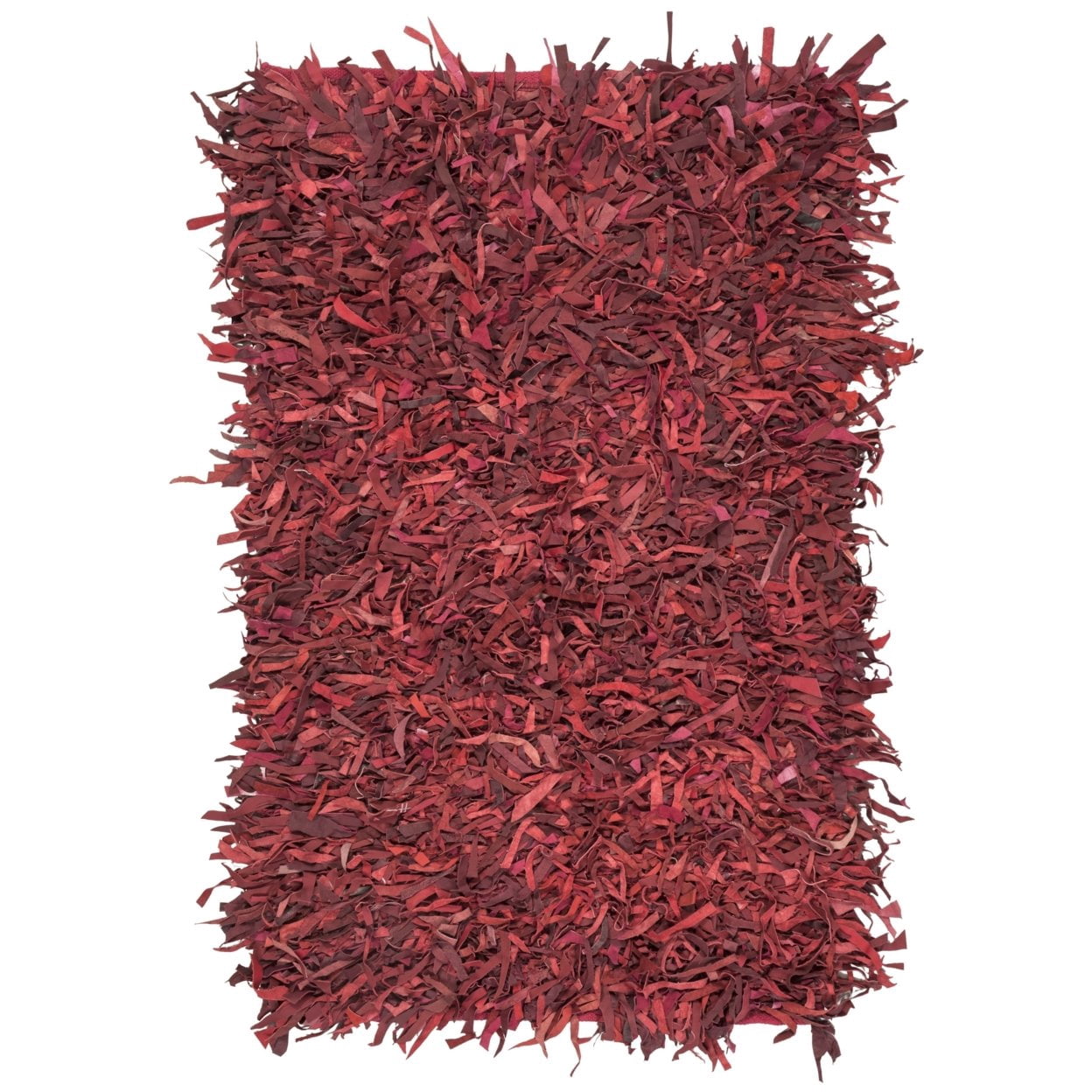 SAFAVIEH Leather Shag Dimitri Solid Area Rug, Red, 5' x 5' Square - Image 5
