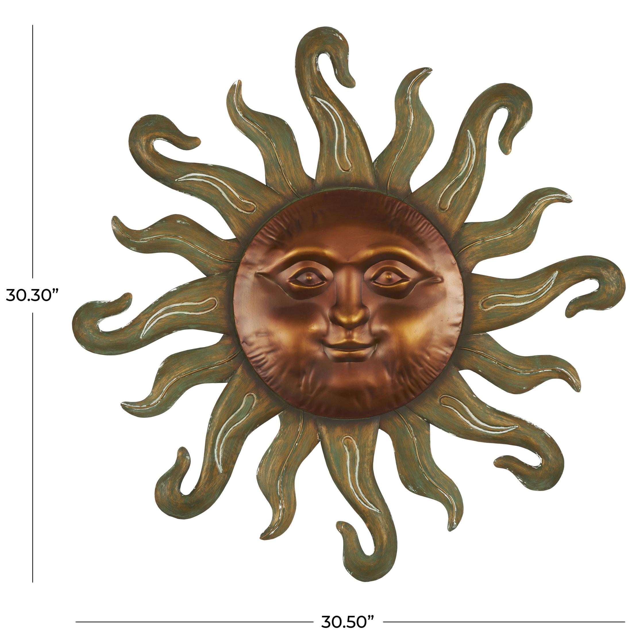 DecMode Copper Metal Sun Wall Decor with Smiling Face and Curved Rays - Image 5