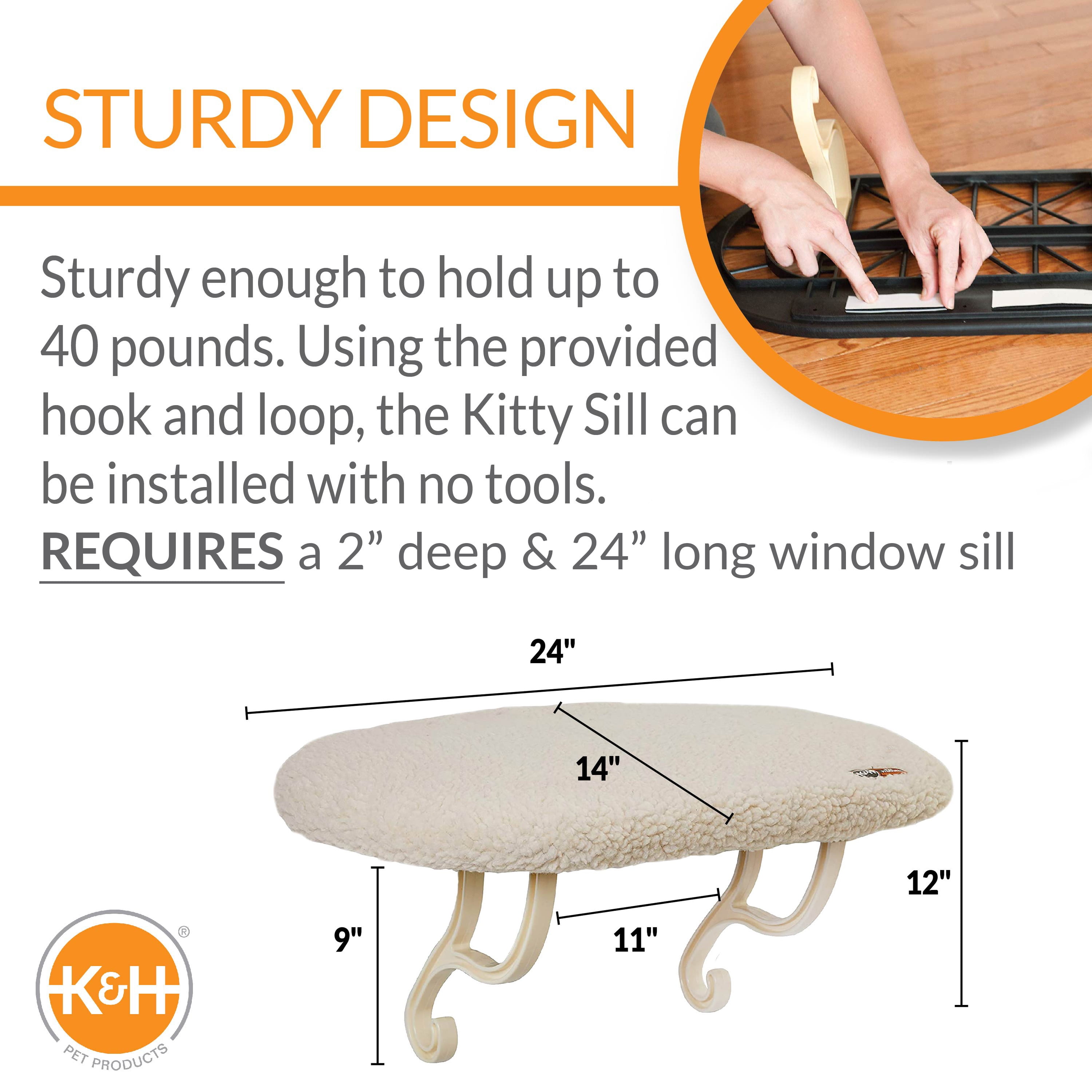 K&H Pet Products Kitty Sill Window Perch Seat with Washable Cover, 14 x24", Holds up to 40lbs, Unheated - Image 4