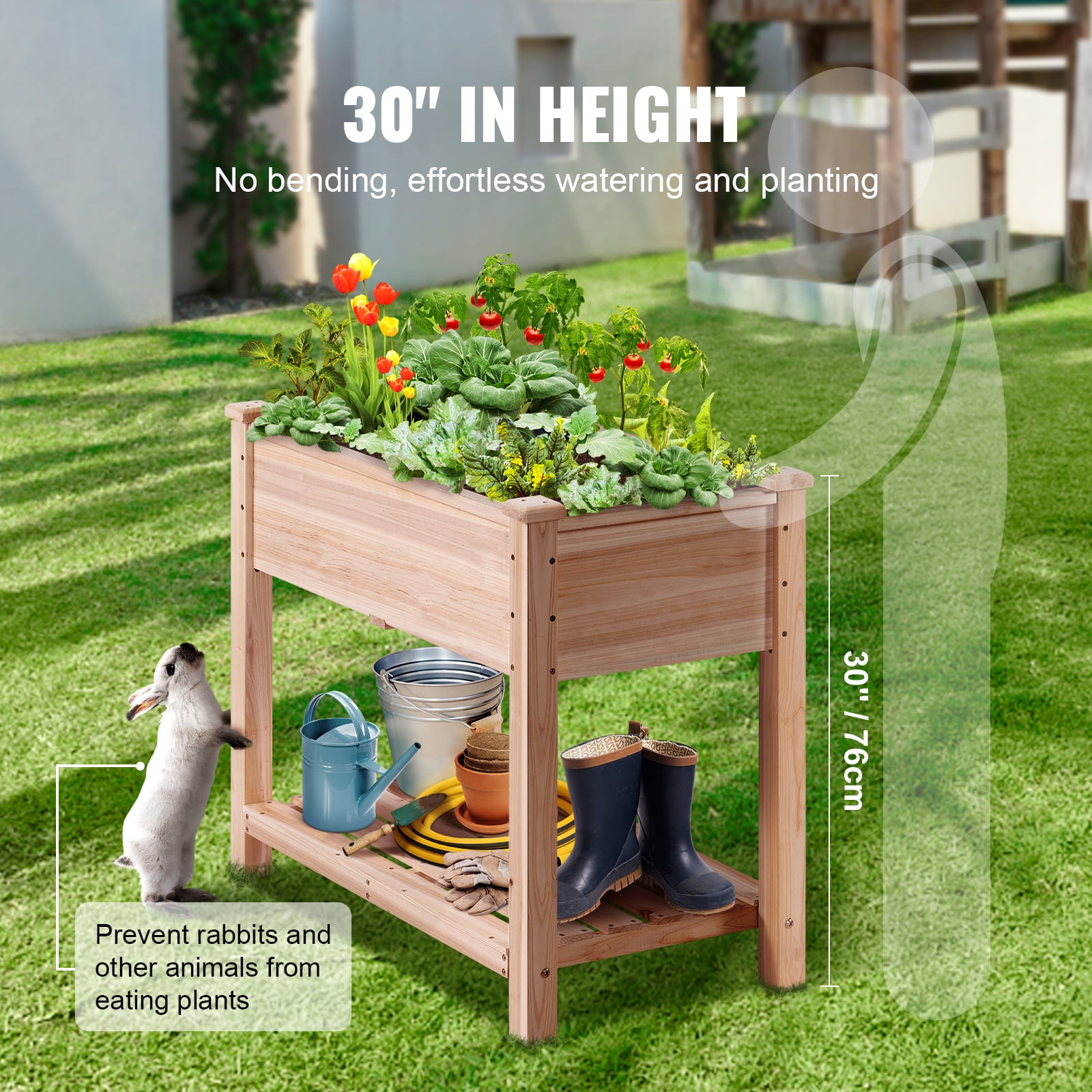 KFFKFF Wooden Raised Garden Bed Planter Box 33.9x18.1x30" Flower Vegetable Herb - Image 5