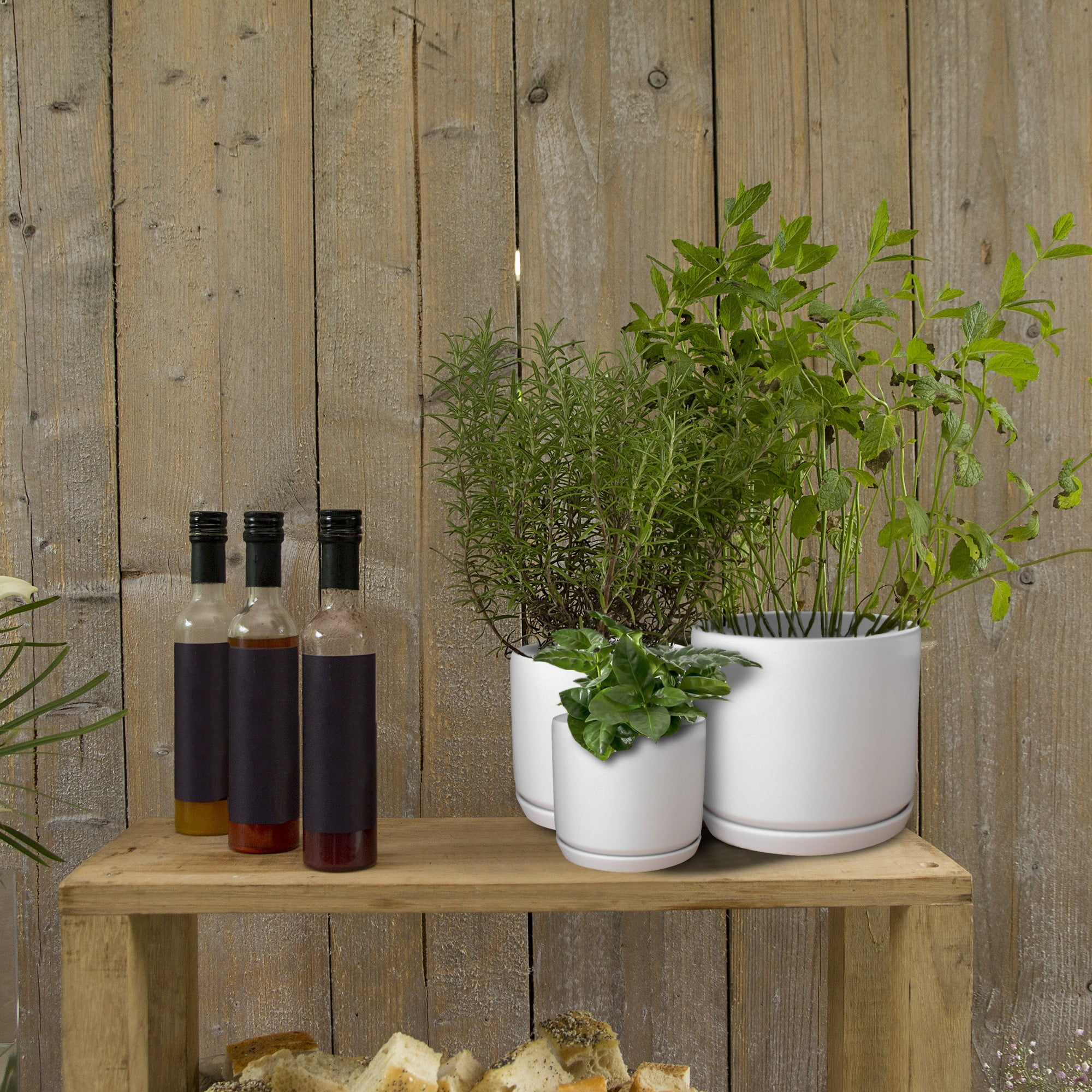 Matt White Flower Pots Garden Planters Set 3 Indoor outdoor ceramic plant pots round with Saucers - Image 5