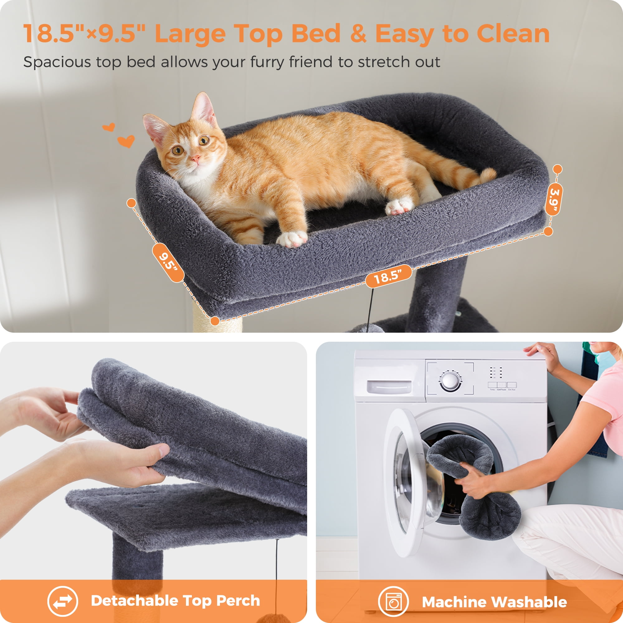 PEQULTI 56" Multi-Level Cat Tree with Double Condos and Sisal Post Large Cat Tower Indoor Dark Gary - Image 2