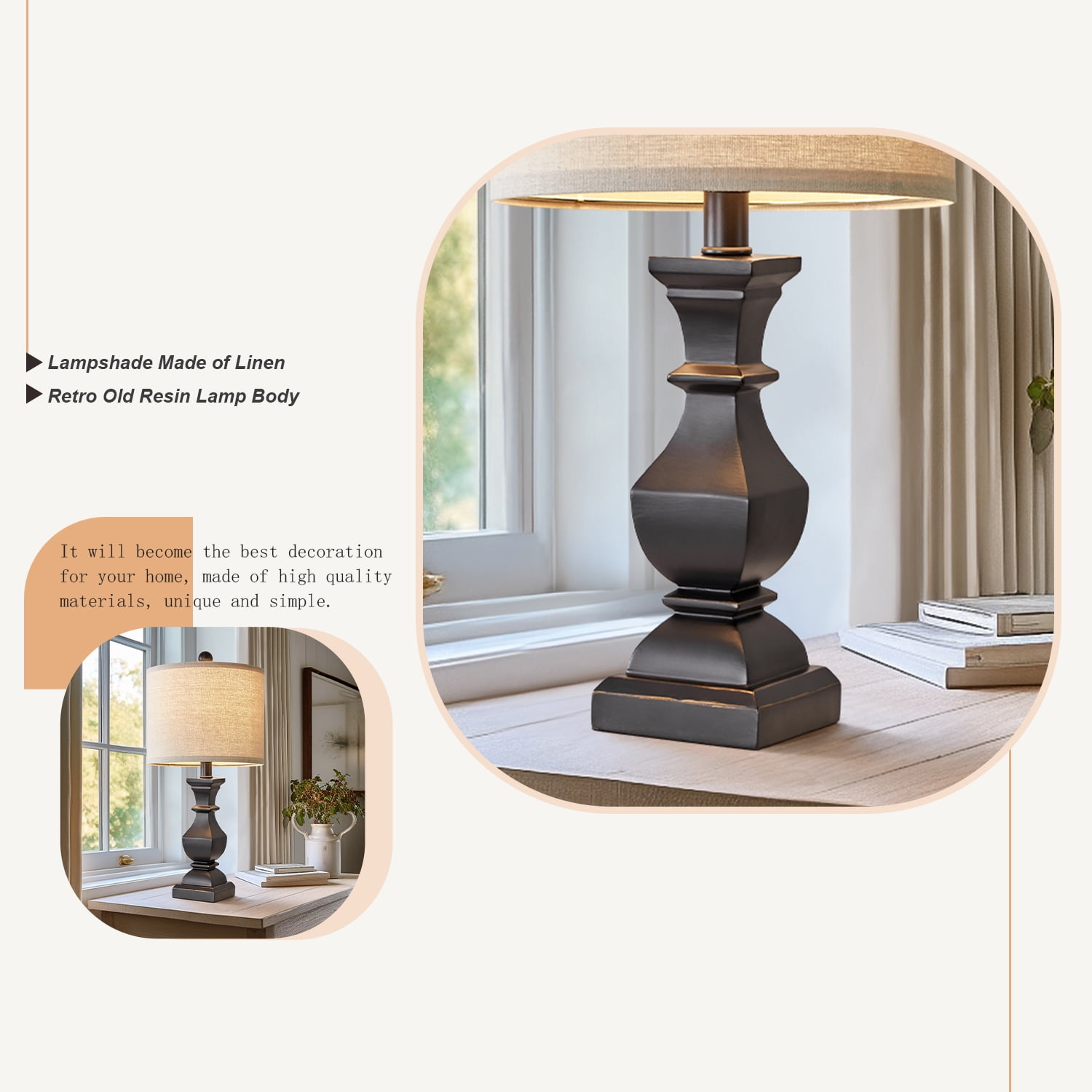 Oneach Retro Table Lamps Set of 2 Nightstands Lamps for Bedroom Living Room 20.5" Vintage Rustic Bedside Lamp - Image 6