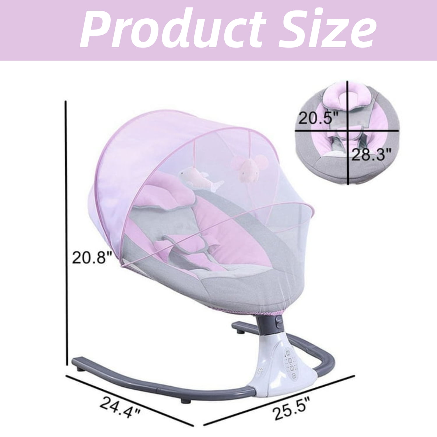 FACNOATIHN Electric Baby Swing, Infant Bouncer Chair Rocker with 12 Lullabies, Bluetooth Music, Adjustable Speeds, 4 Timing Set, Unisex, Pink - Image 6