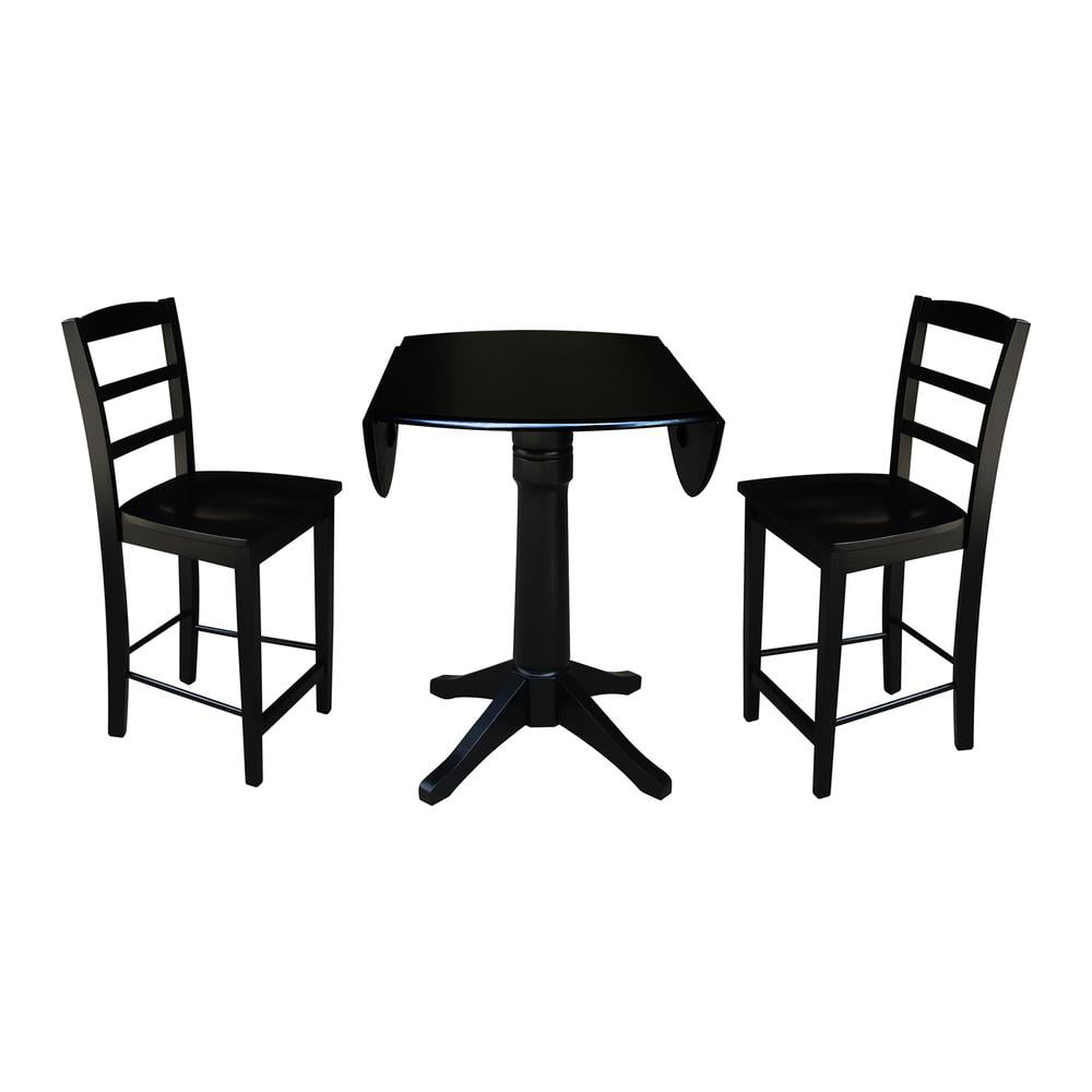 42" Round Solid Wood Black Dual Drop Leaf Pedestal Table by International Concepts - Image 27