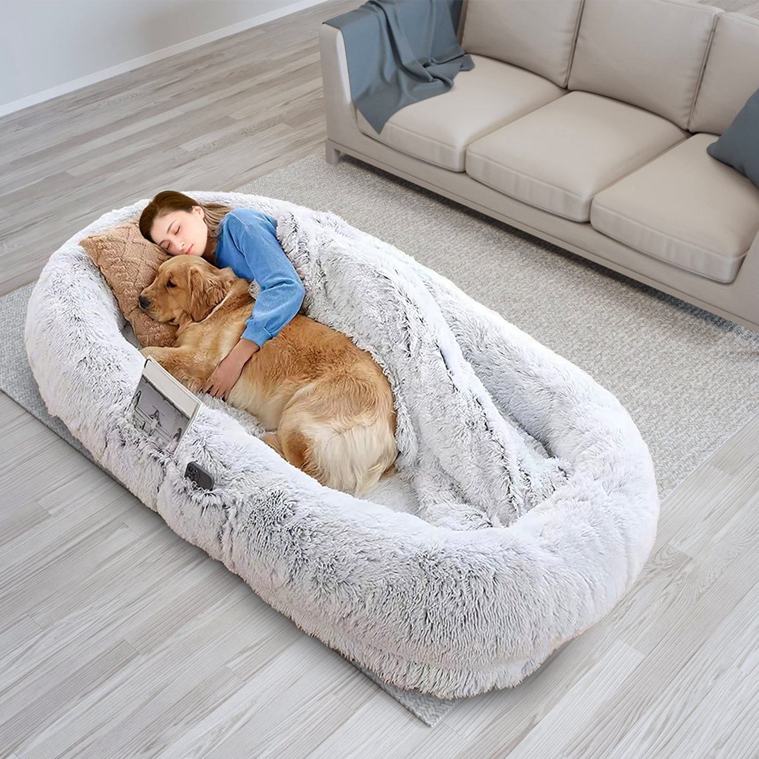 Moclever Human Size Dog Bed Washable Bean Bag Bed for Adults Kids Pets 72.83x47.24x11.81in, Gray - Image 8