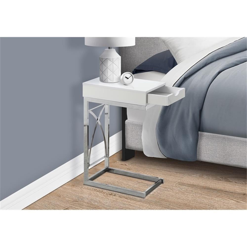 Accent Table C-shaped End Side Snack Bedroom Metal Glossy White - Image 5