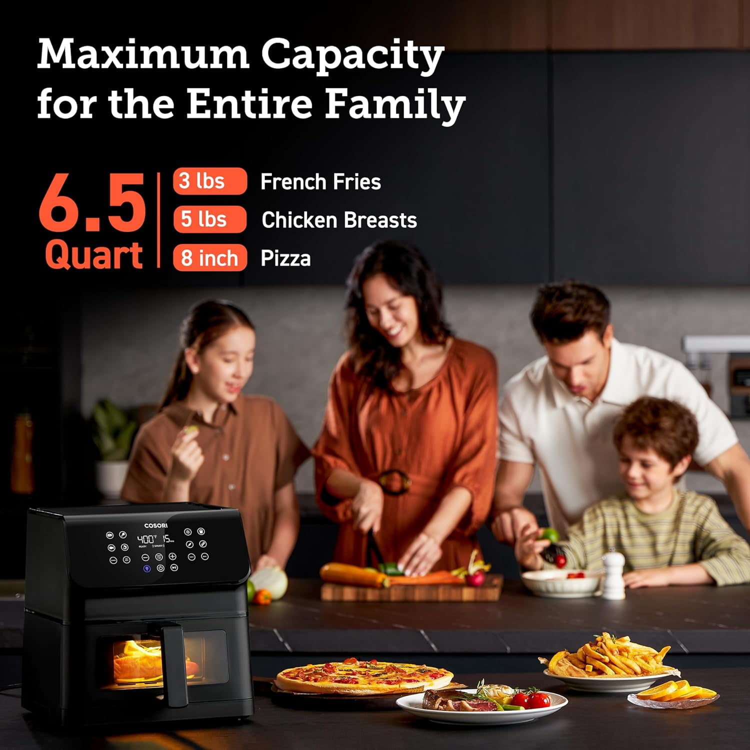 COSORI Clear Blaze Air Fryer, 6.5 Quart Large Compact Air fryer with Visible Window, 12 One-Touch Custom Functions, CAF-P652-KUS, Black - Image 3