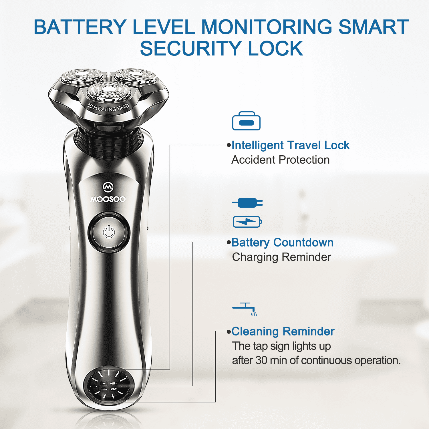 Moosoo Electric Shaver with Clean Station Wet Dry Waterproof Mens Razor - Image 2