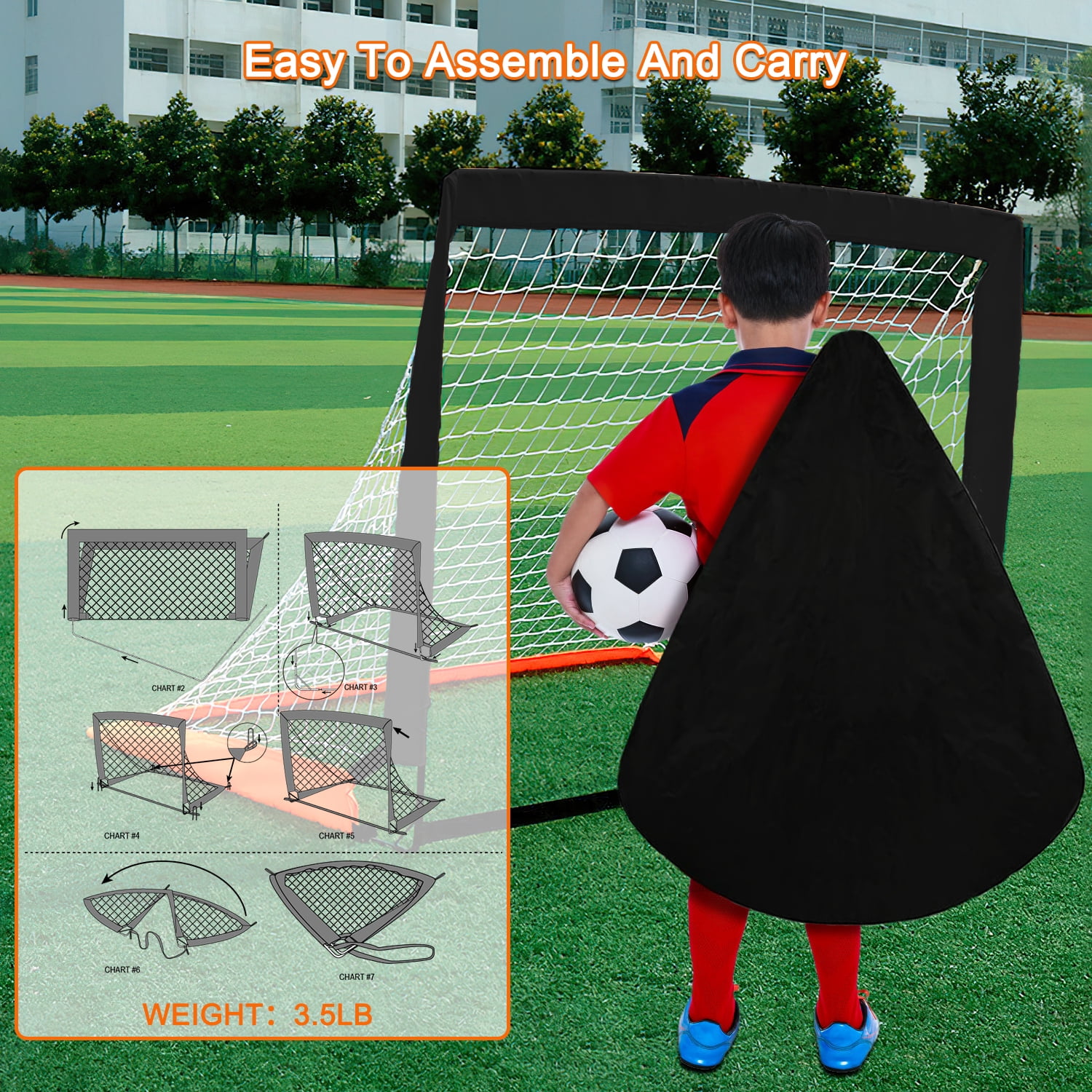 Fisca Kids Soccer Goals, 4'x3' Pop-up Soccer Practice Equipment with Ball, Agility Ladder and Cones, Kids Football Goal for Backyard Practice & Training, Outdoor Sports Games - Image 3