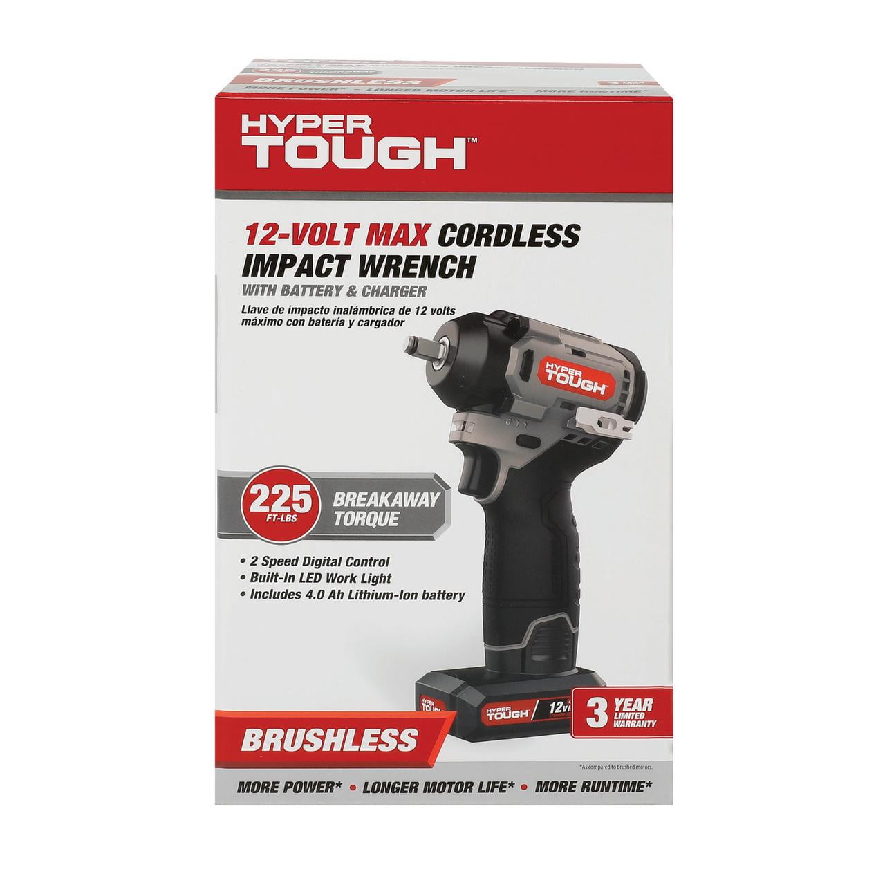 Hyper Tough 12V Max Cordless Brushless Impact Wrench with 4.0Ah Lithium-Ion Battery and Charger, 225 ft-lbs Torque - Image 9