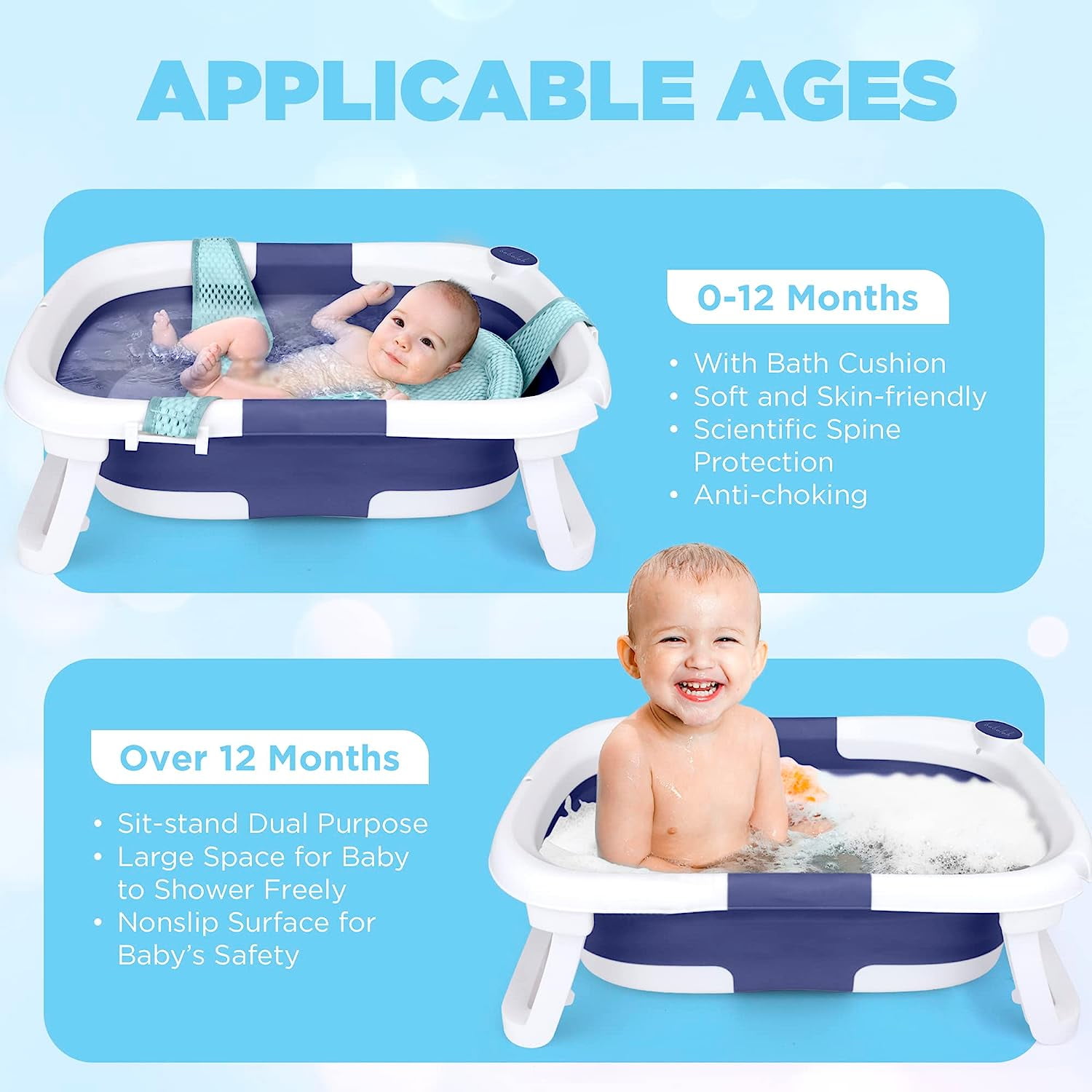 Prociv Foldable Baby Bathtub for Infants to Toddler,Portable Travel Bathtub Multifunctional Bathtub with Drain Hole, Baby Bathtub for Newborn 0-36 Month Gray (with Net) - Image 6