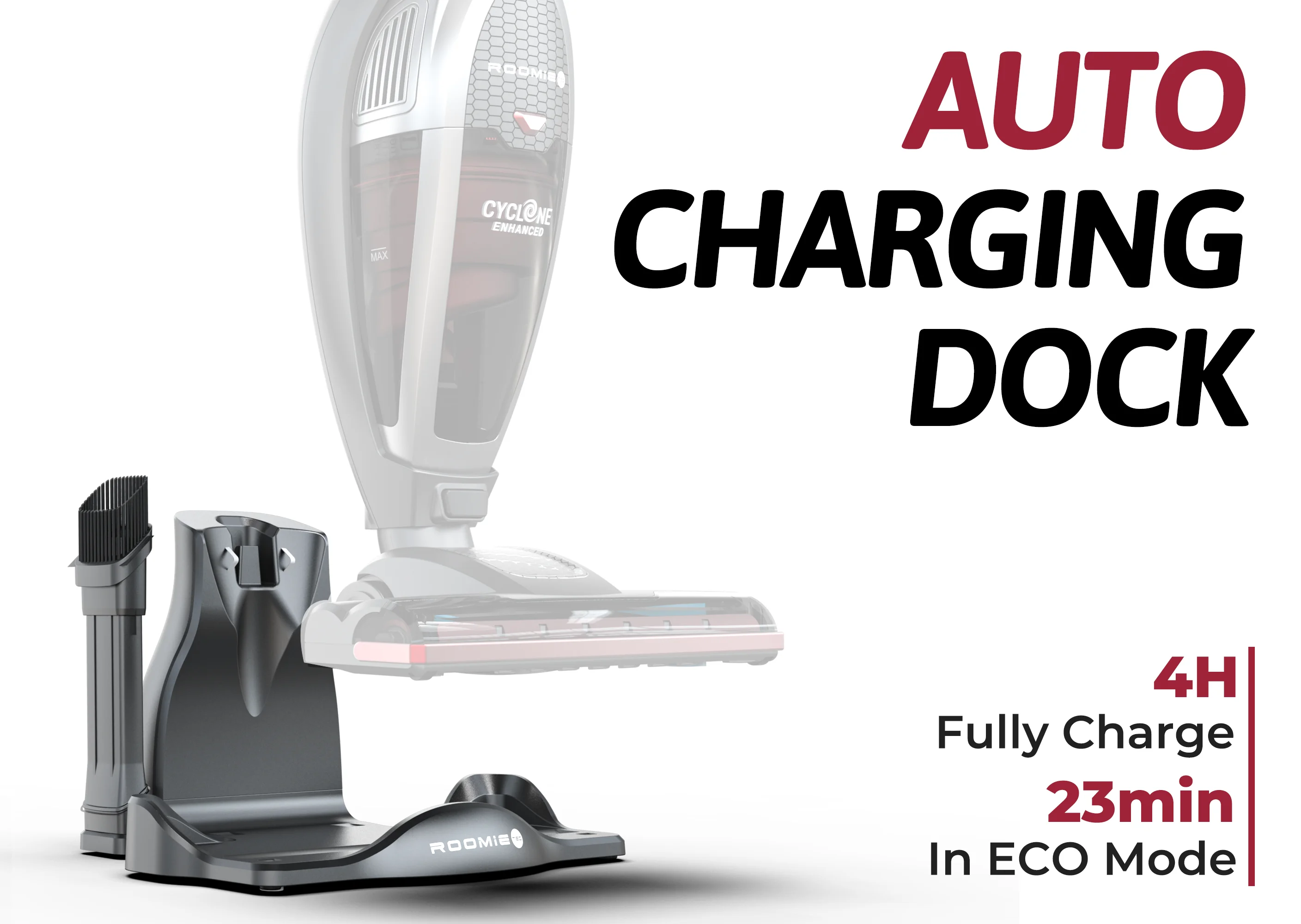 ROOMIE TEC Cordless Vacuum Cleaner, 2 in 1 Handheld, High-Power 2200mAh Li-ion Rechargeable Battery, with Corner Lighting and Upright Charging Base - Image 2