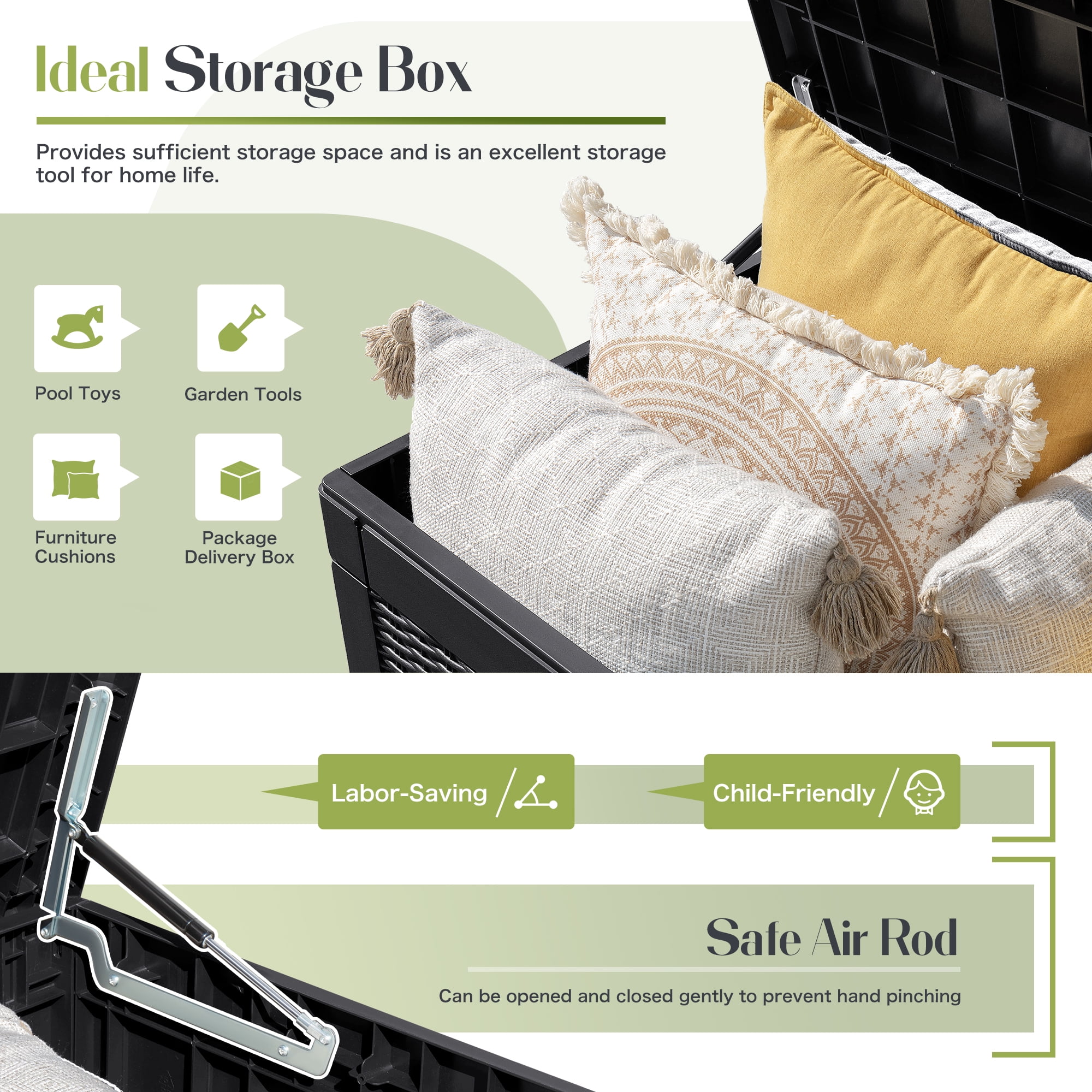 Vineego 100 Gallon All-Weather Resin Deck Box,Indoor Outdoor Lockable Storage Container, Black - Image 7