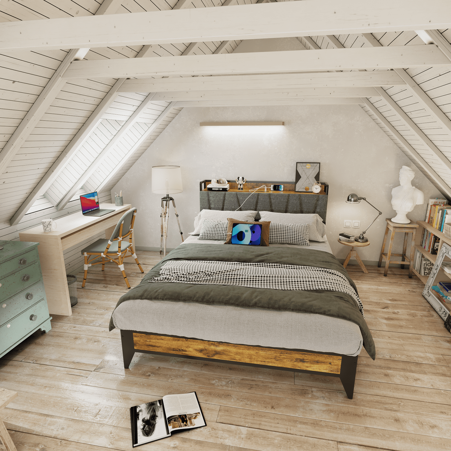 Behost Platform Beds,Queen Bed Frame with Fabric Upholstered Headboard - Image 3