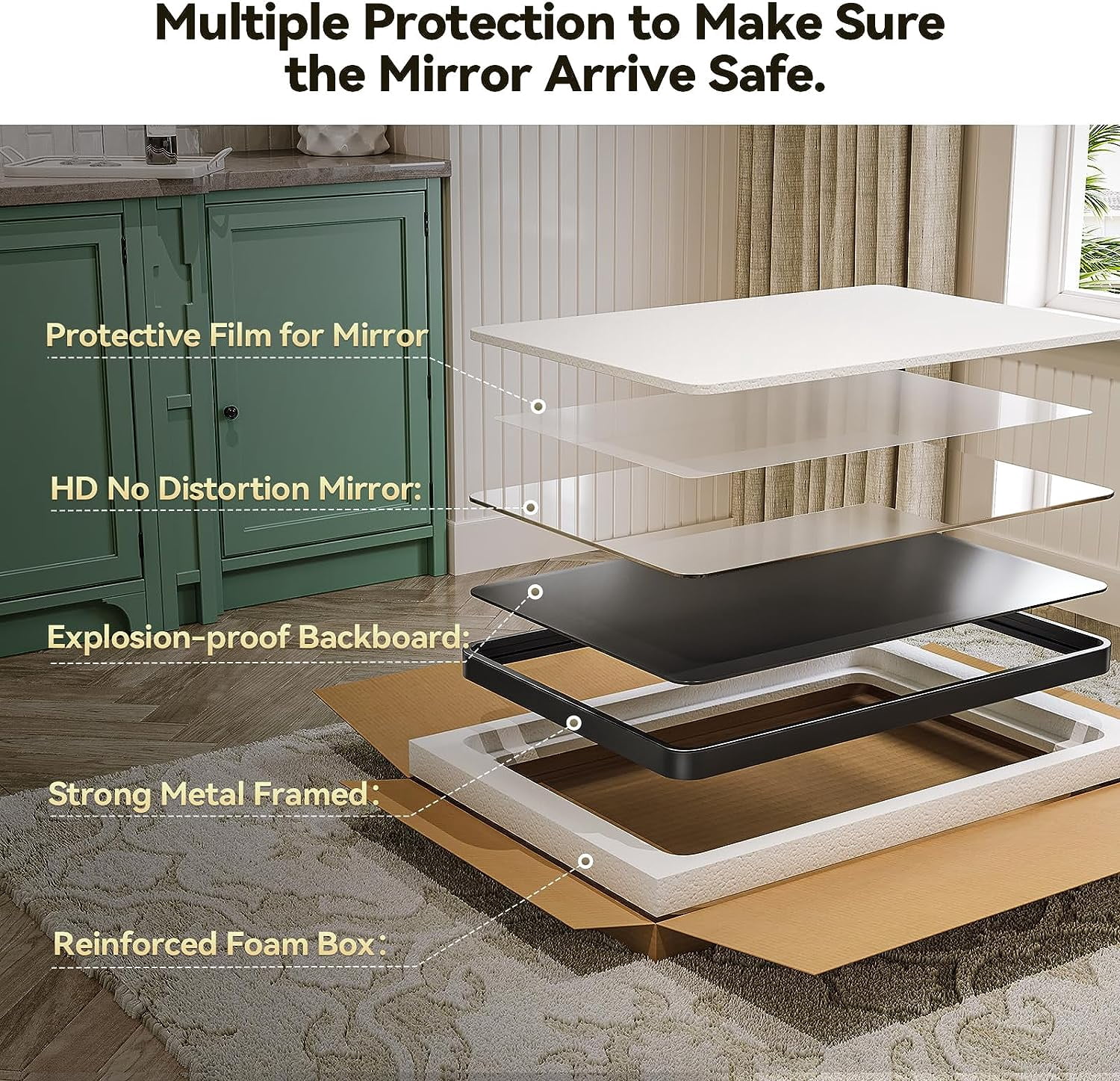 Black Bathroom Mirrors Wall Mirror 22x28 Inch, Modern Bathroom Vanity Wall Mirror with Rectangular Metal Frame & Round Corner for Living Room Bedroom Bathroom, Explosion-proof HD Glass - Image 2